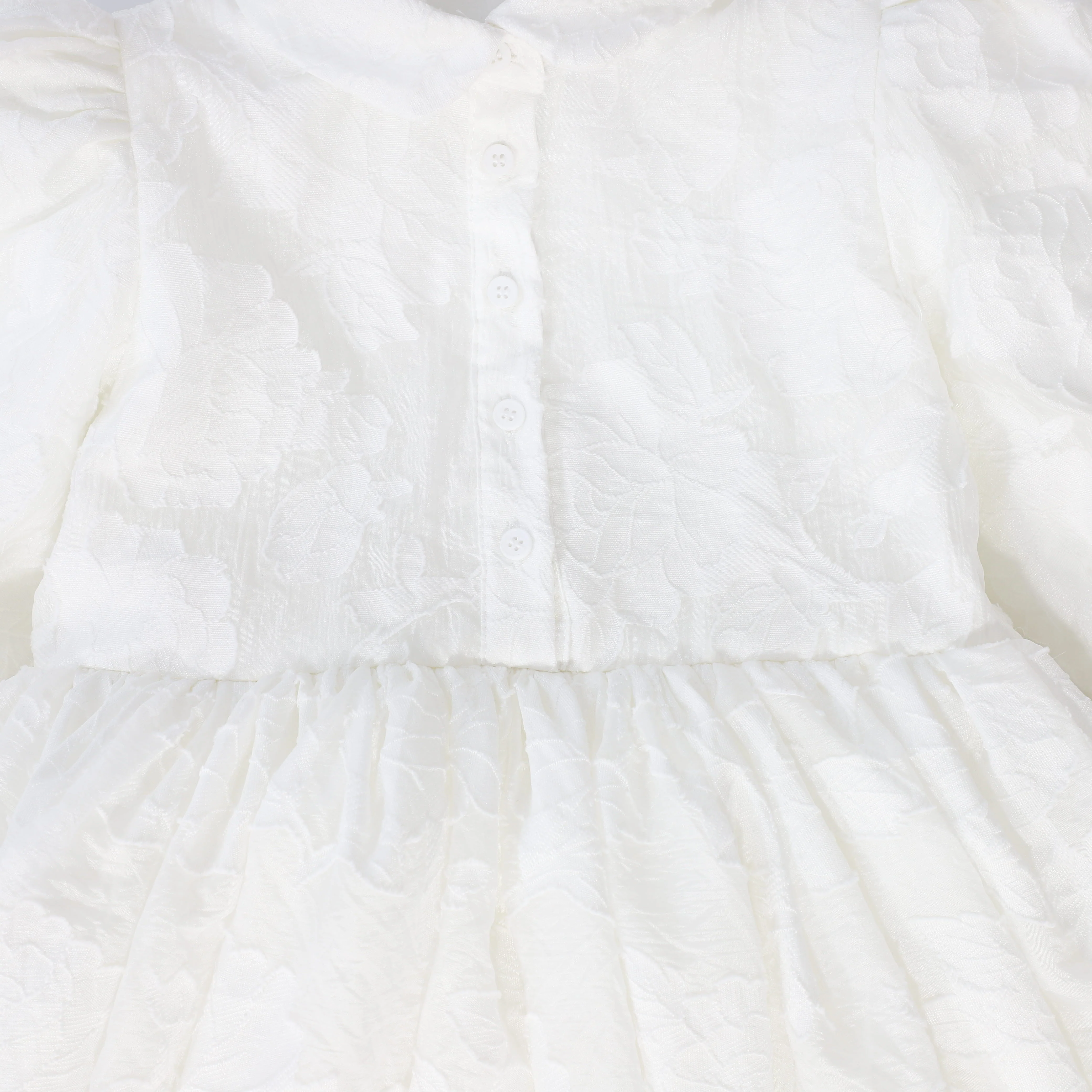 FRANCESCA GUILIANO IVORY FLOWER TEXTURED ORGANZA PUFF SLEEVE GOWN - Image 2