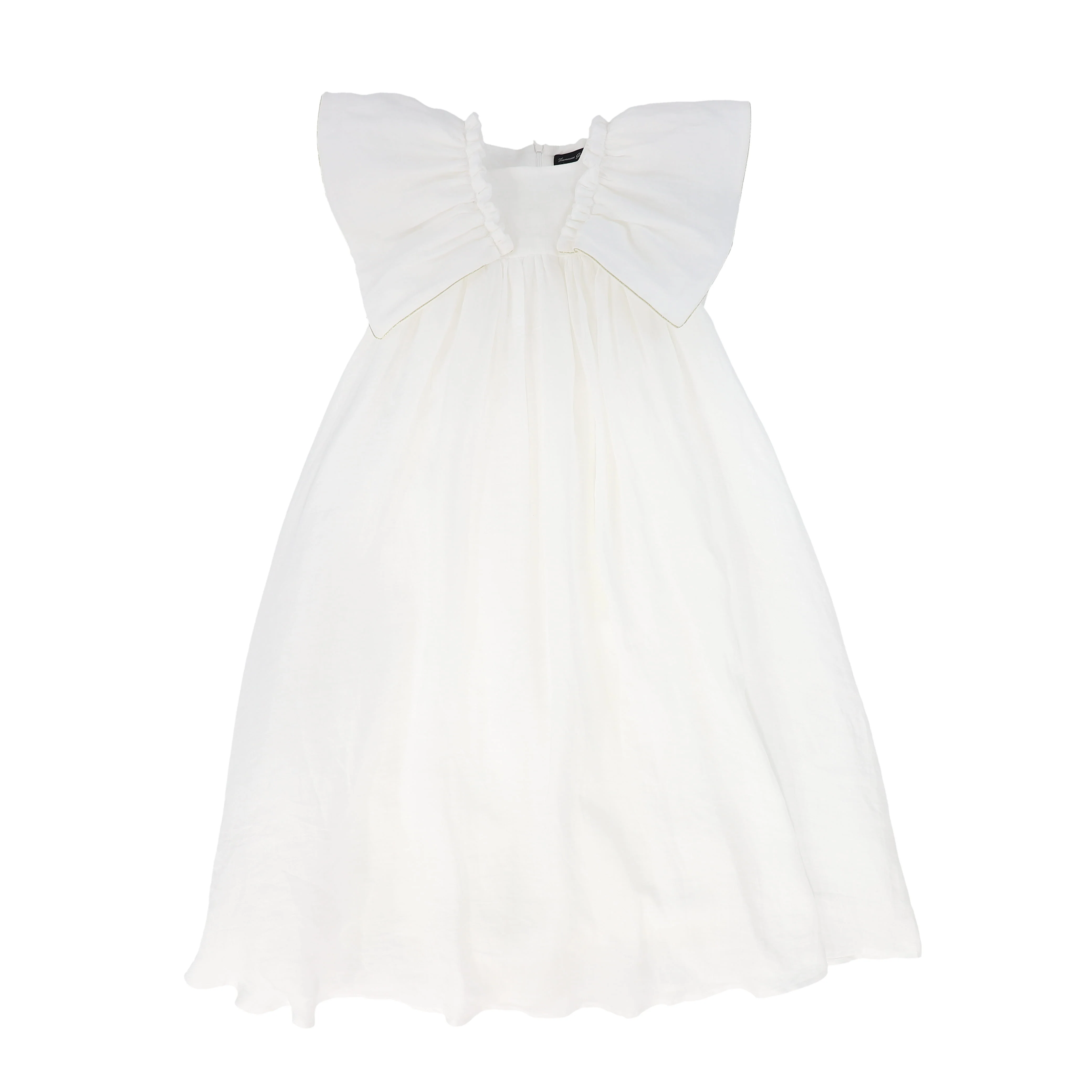 FRANCESCA GUILIANO IVORY GATHERED FLUTTER SLEEVE GOWN