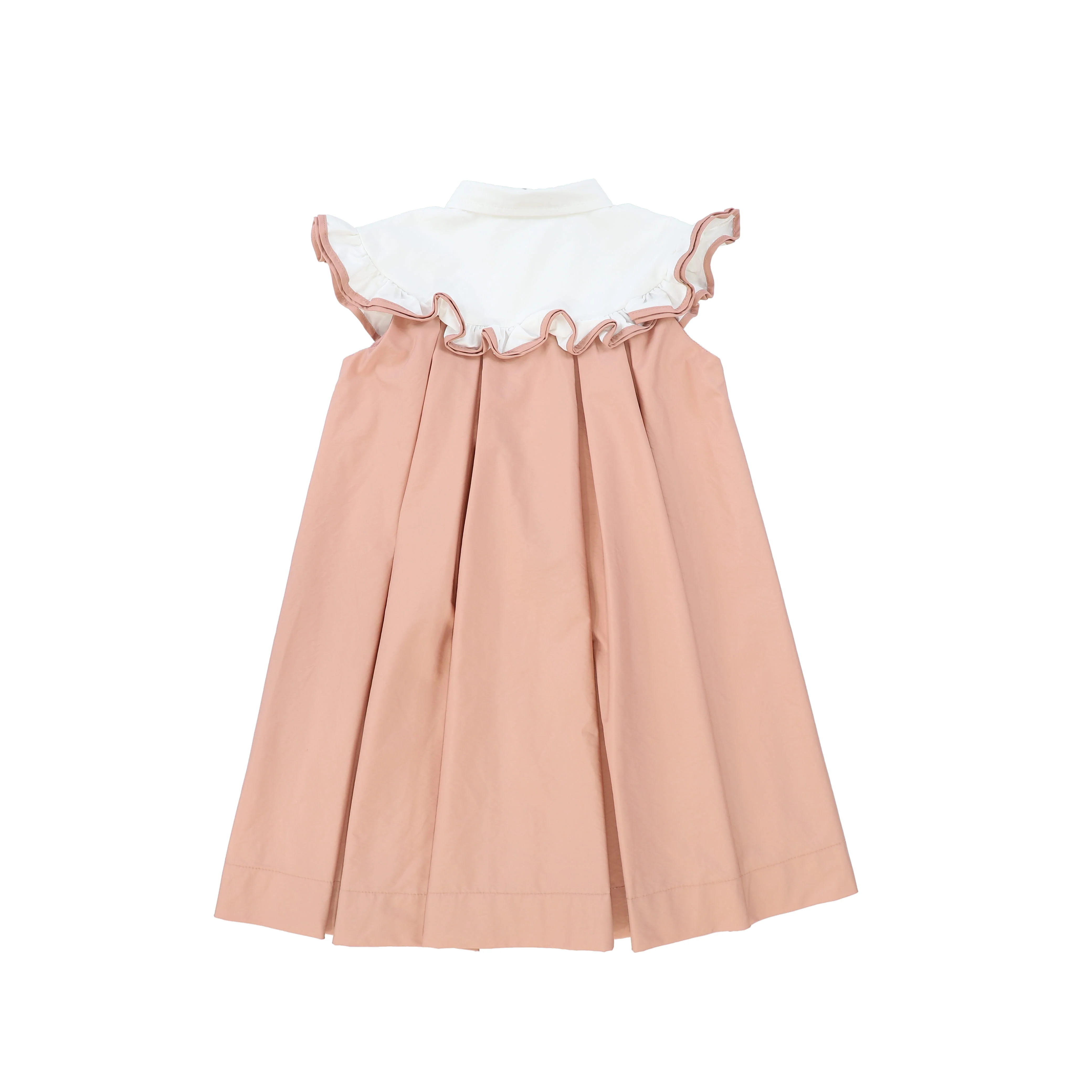 FRANCESCA GUILIANO WHITE/ SALMON PIPED RUFFLE TRIM COLLAR DRESS [FINAL SALE] - Image 2