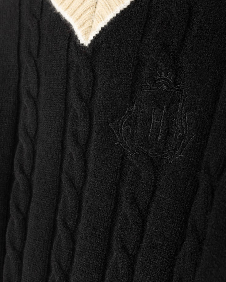 HARPER JAMES BLACK CHUNKY CABLE KNIT EMBLEM SWEATER [FINAL SALE] - Image 2