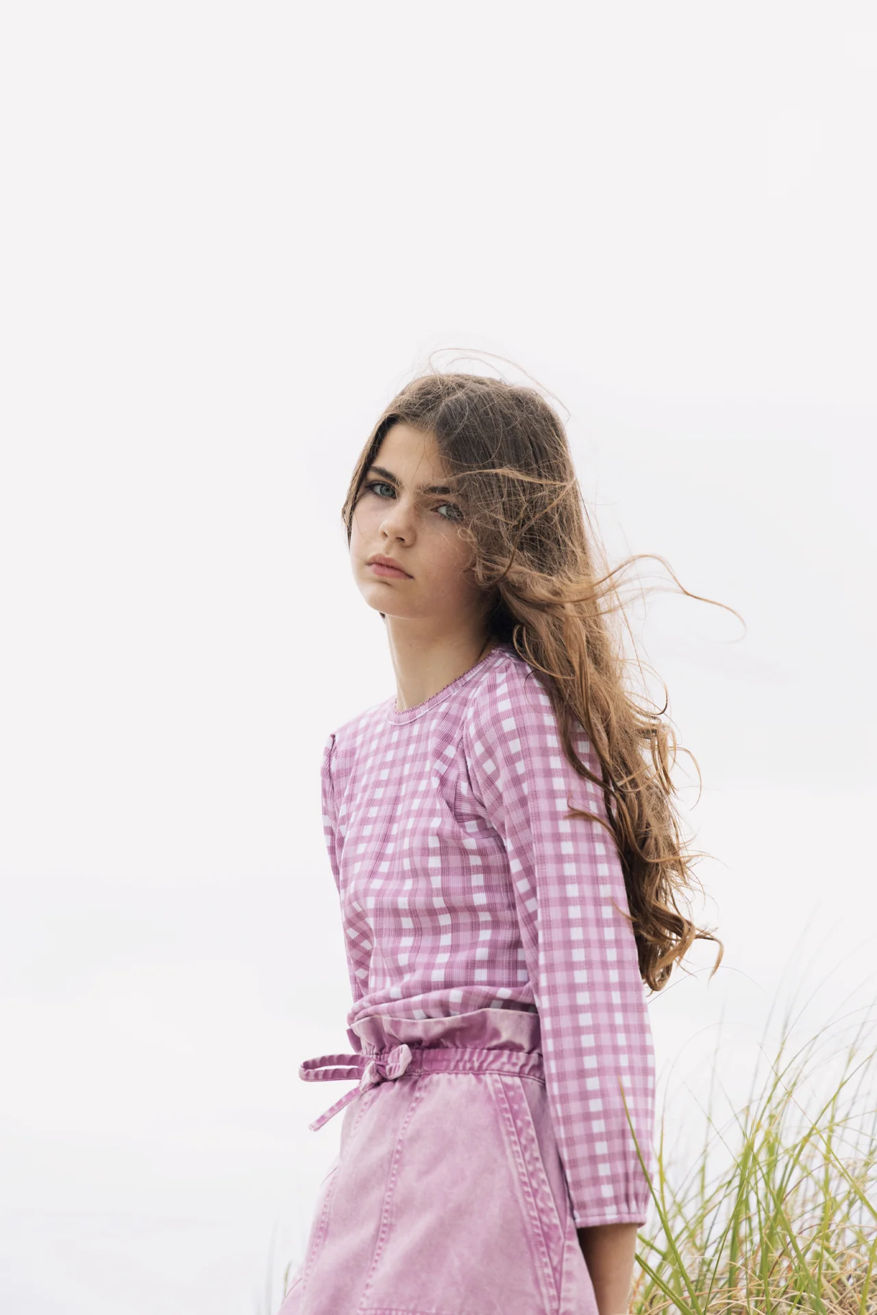 KIN & KIN MAUVE GINGHAM T-SHIRT [FINAL SALE] - Image 2