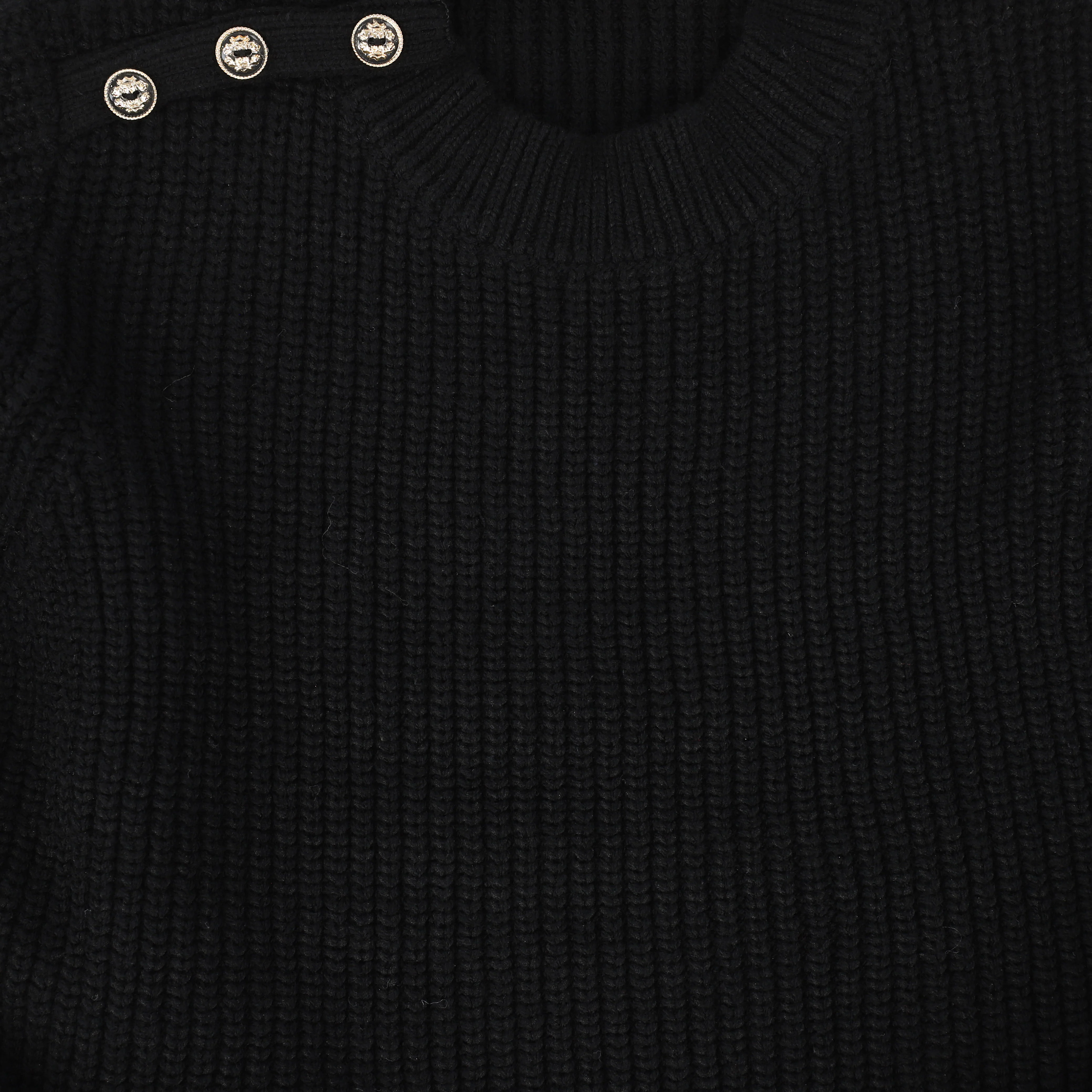 Le Bourdon Black Ribbed Button Shoulder Sweater [FINAL SALE] - Image 3