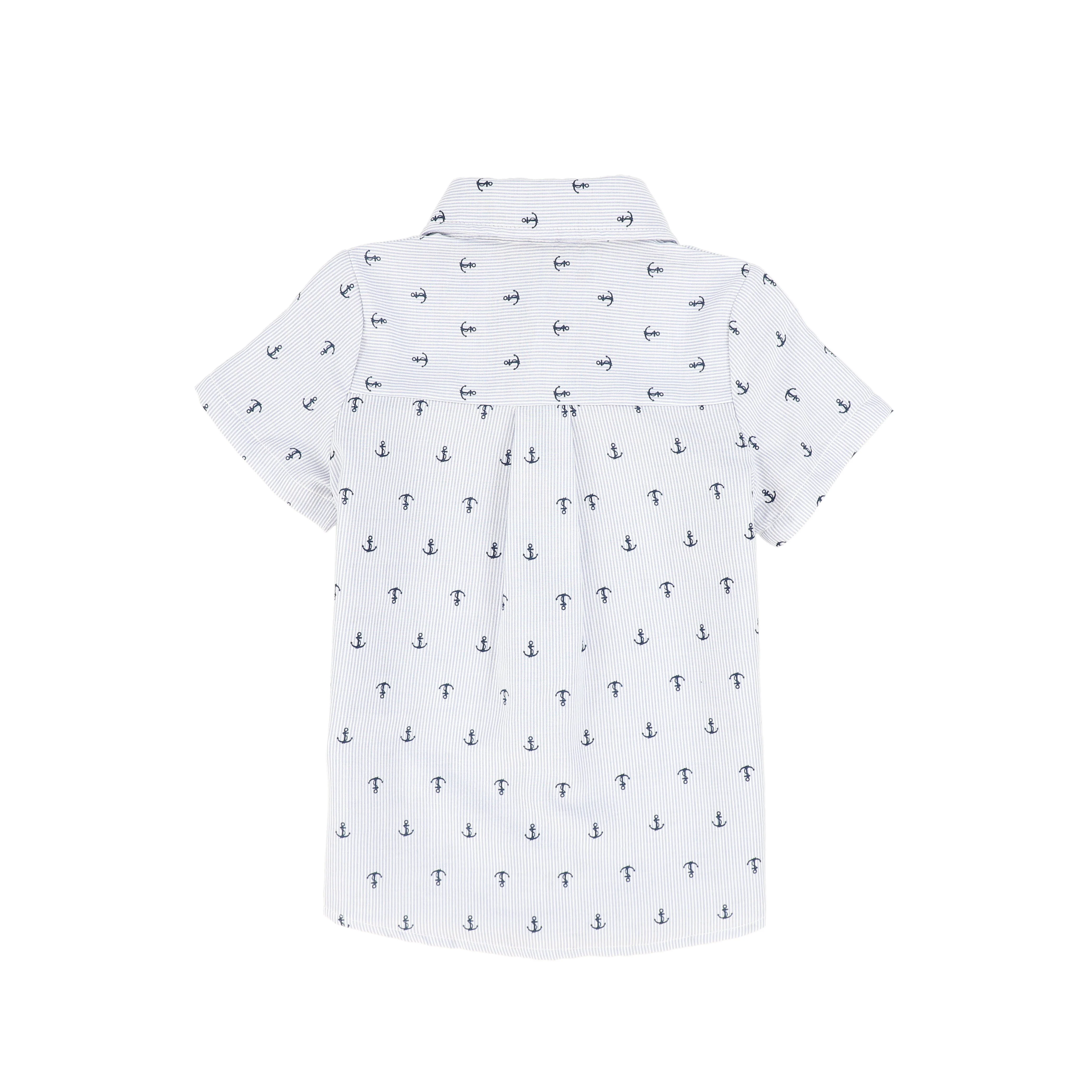 LE BOURDON BLUE ANCHOR PRINT SEERSUCKER BLOUSE [FINAL SALE] - Image 2