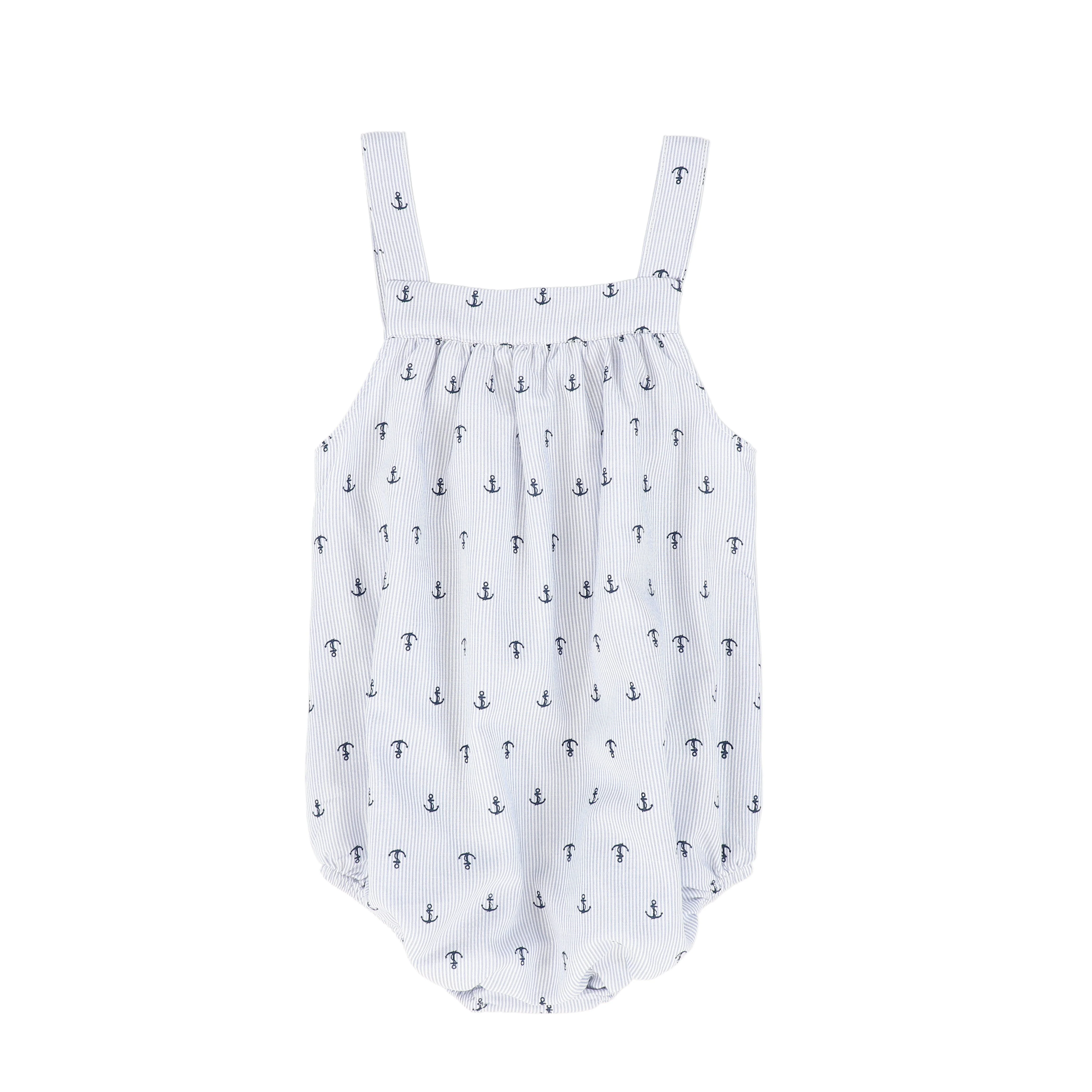 LE BOURDON BLUE ANCHOR PRINT SEERSUCKER ROMPER [FINAL SALE] - Image 2