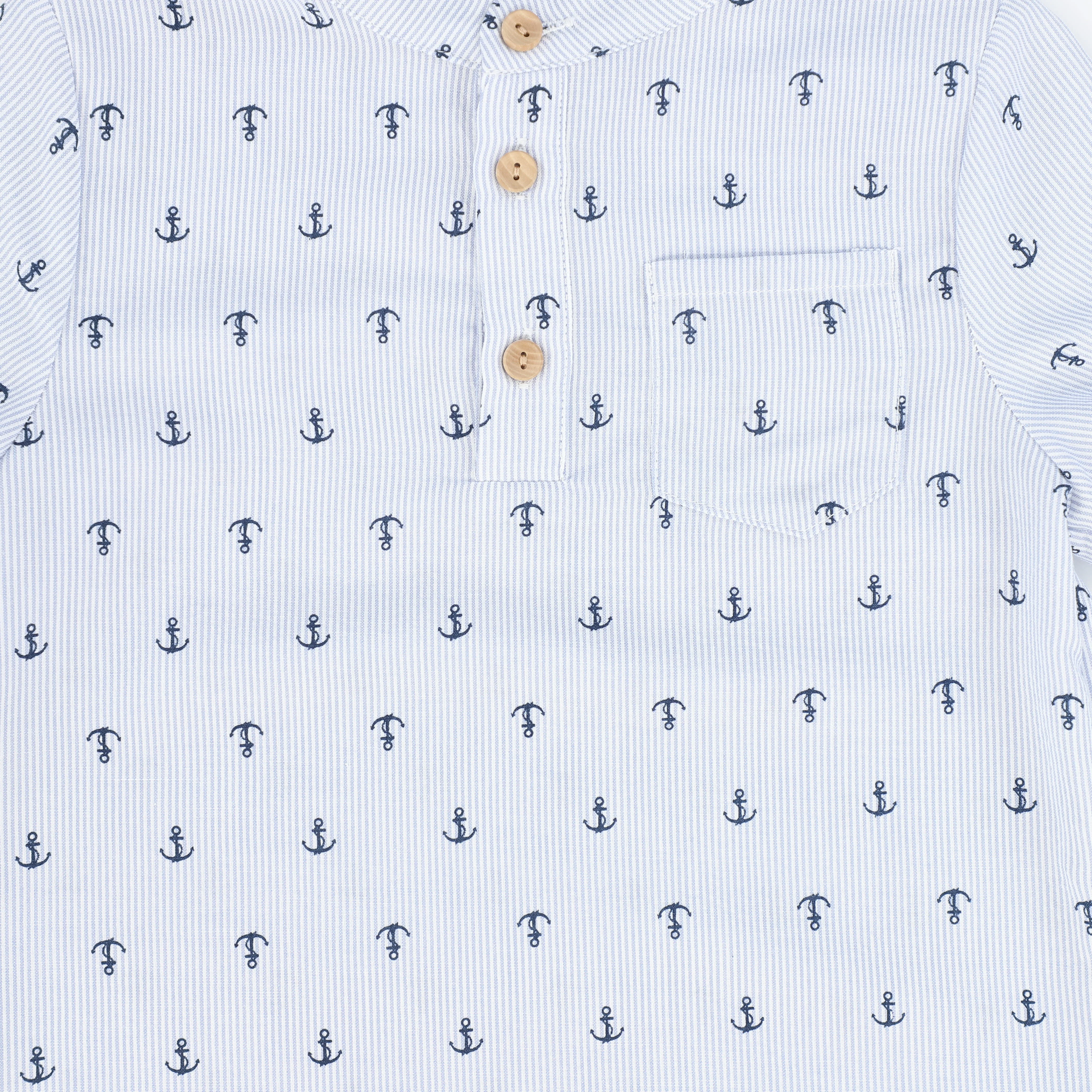 LE BOURDON BLUE ANCHOR PRINT SEERSUCKER SHIRT [FINAL SALE] - Image 3