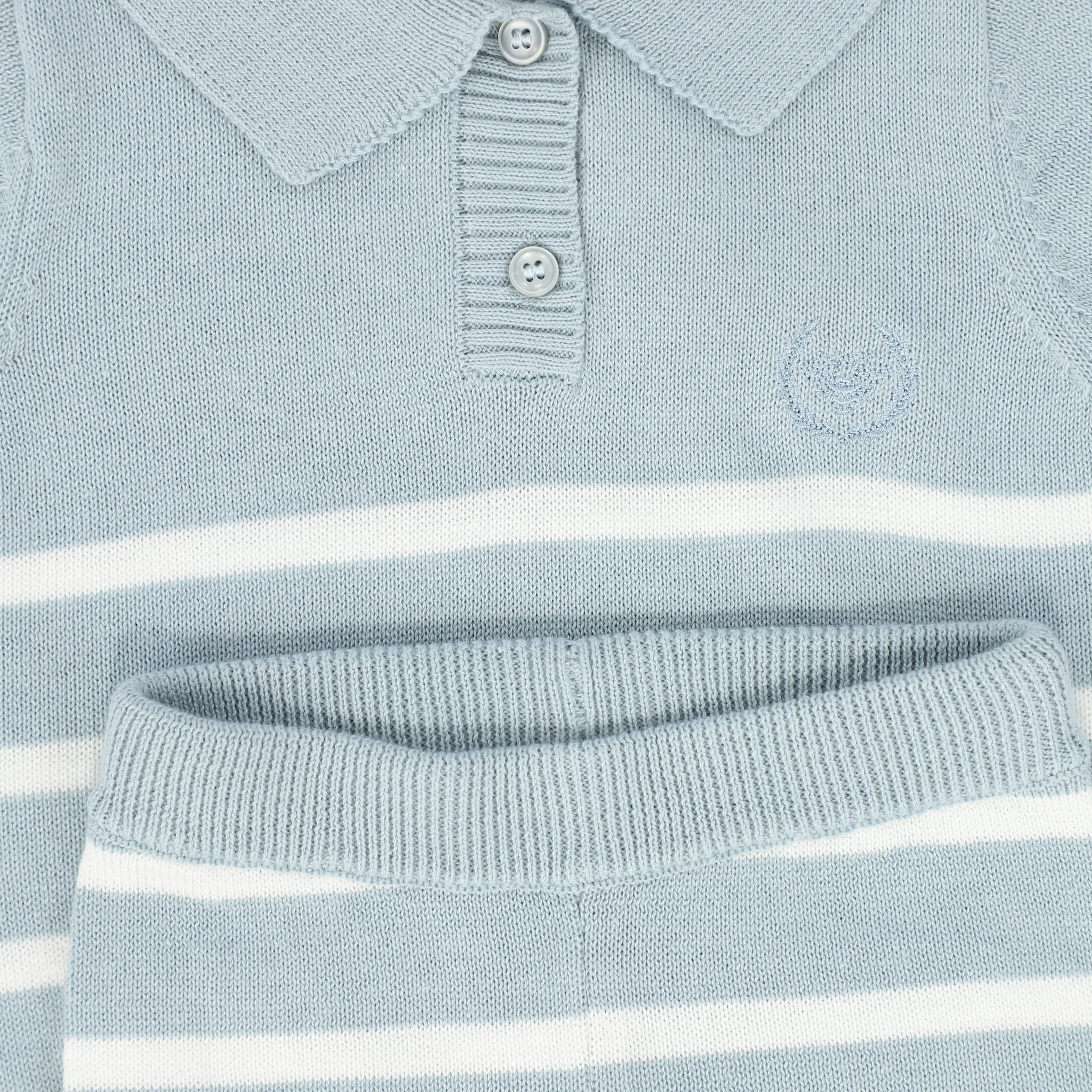 LE BOURDON DUSTY BLUE STRIPE TRIM KNIT SHORTS SET [FINAL SALE] - Image 2
