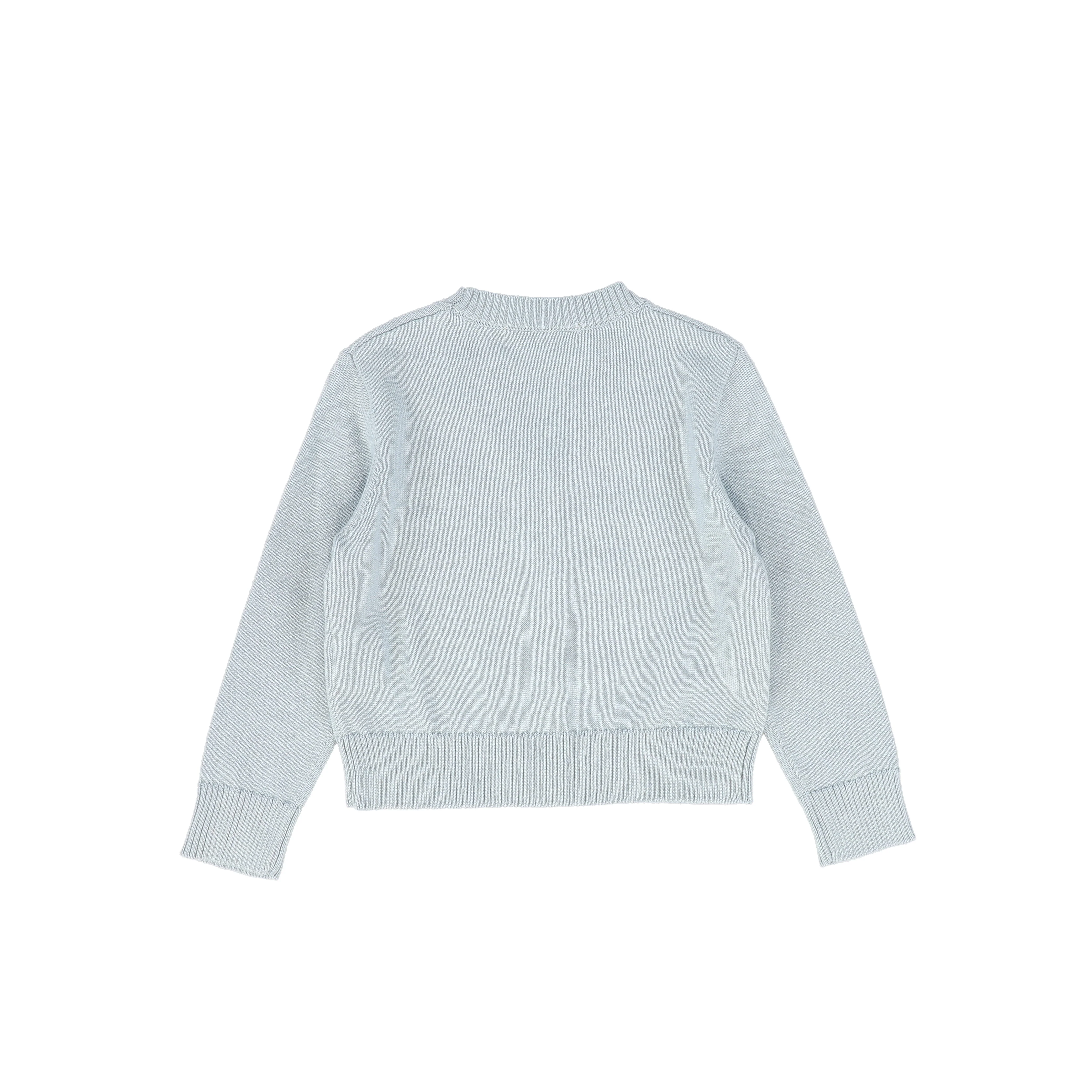 LE BOURDON DUSTY BLUE V-NECK FINE KNIT RIBBED TRIM CARDIGAN [FINAL SALE] - Image 2