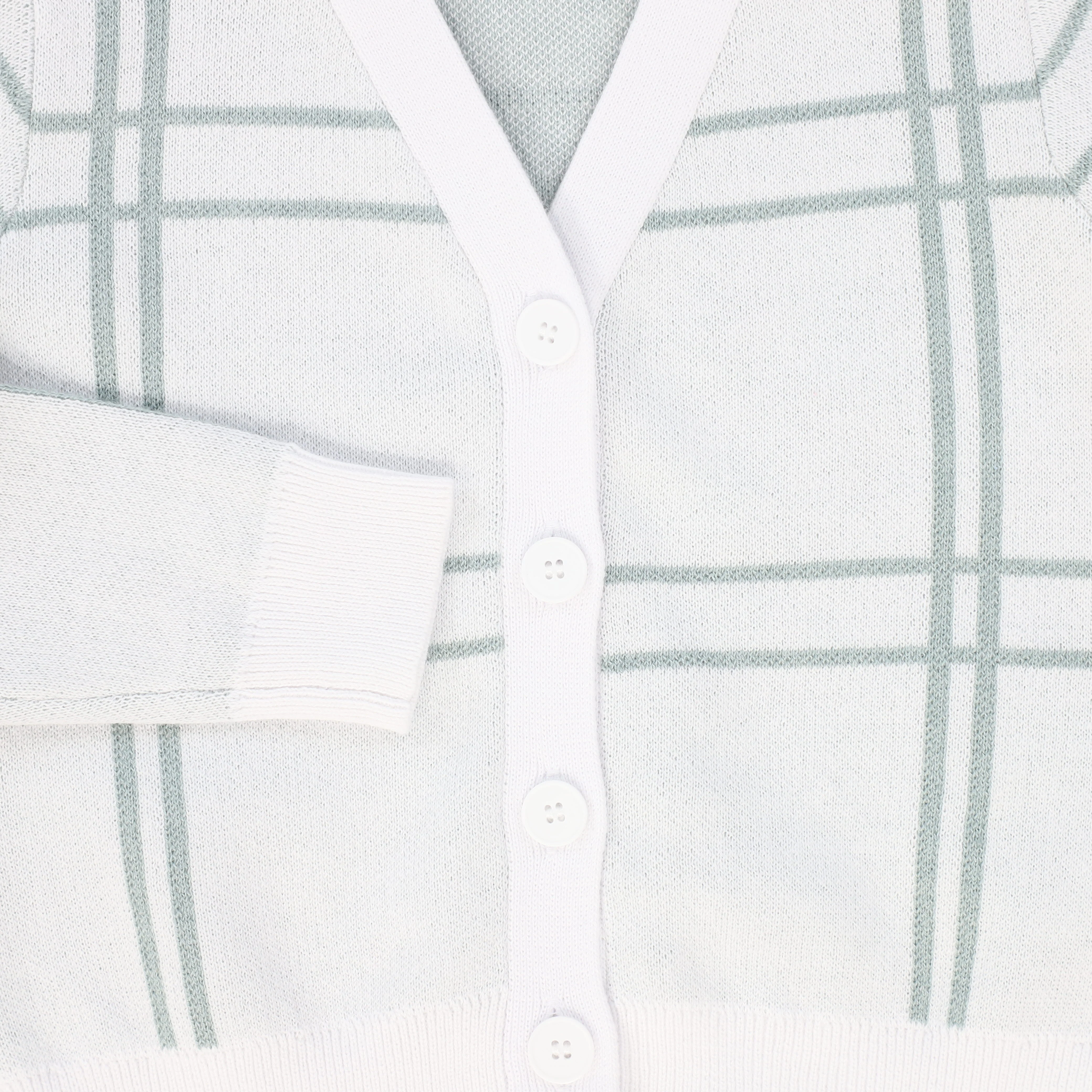 LE BOURDON GREEN KNIT WINDOWPANE BUTTON CARDIGAN [FINAL SALE] - Image 3