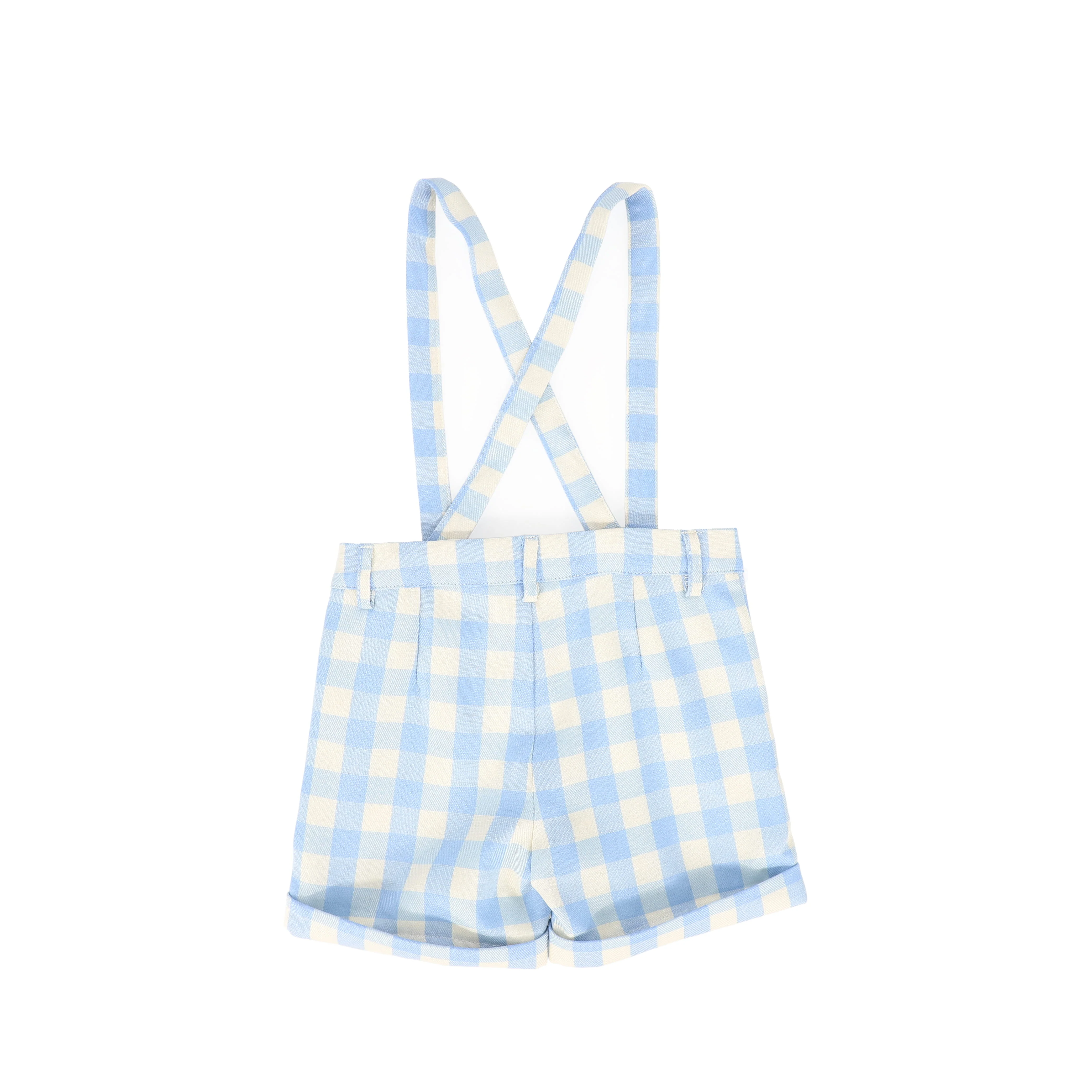 LE BOURDON LIGHT BLUE CHECKED SUSPENDER SHORTS [FINAL SALE] - Image 2