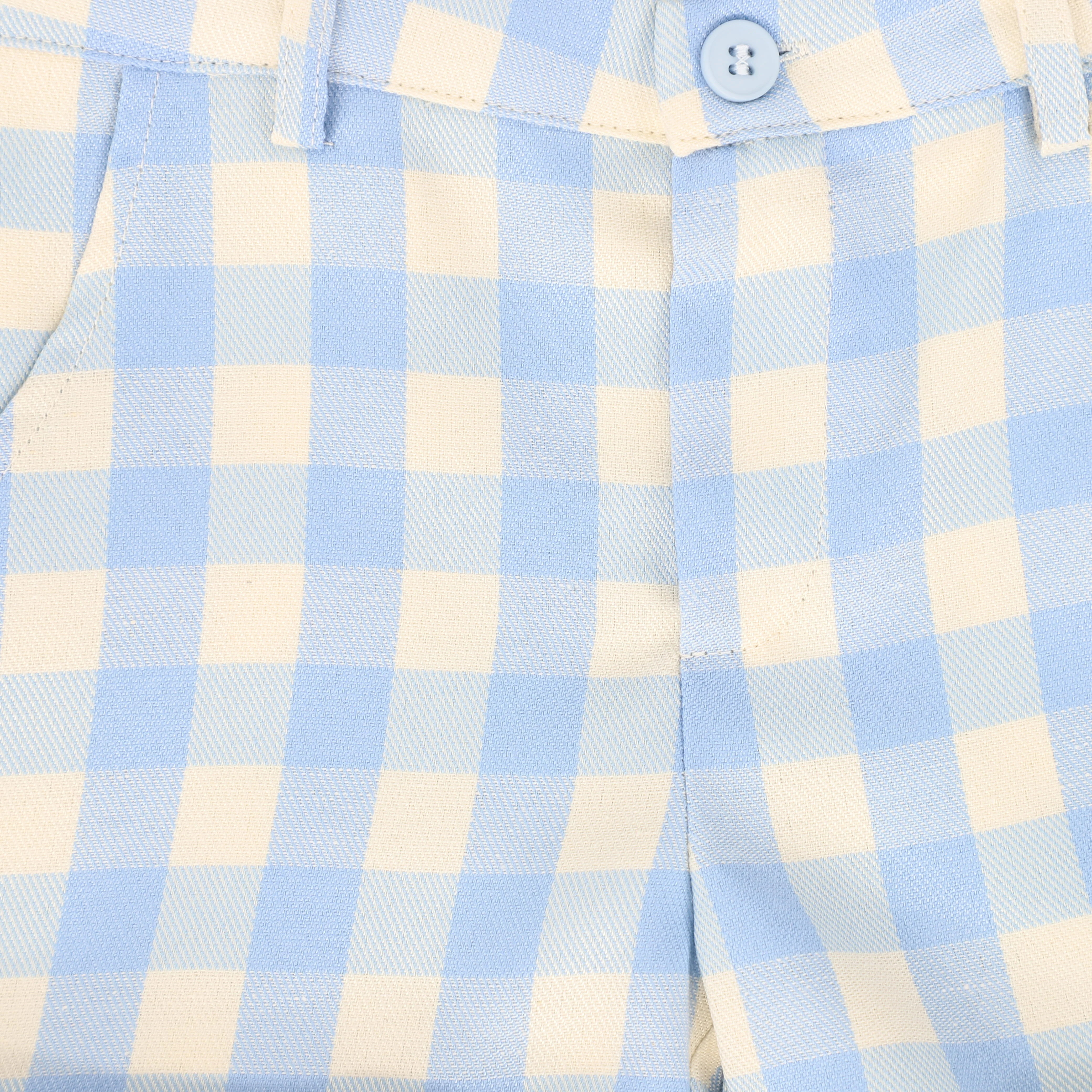 LE BOURDON LIGHT BLUE CHECKED SUSPENDER SHORTS [FINAL SALE] - Image 3