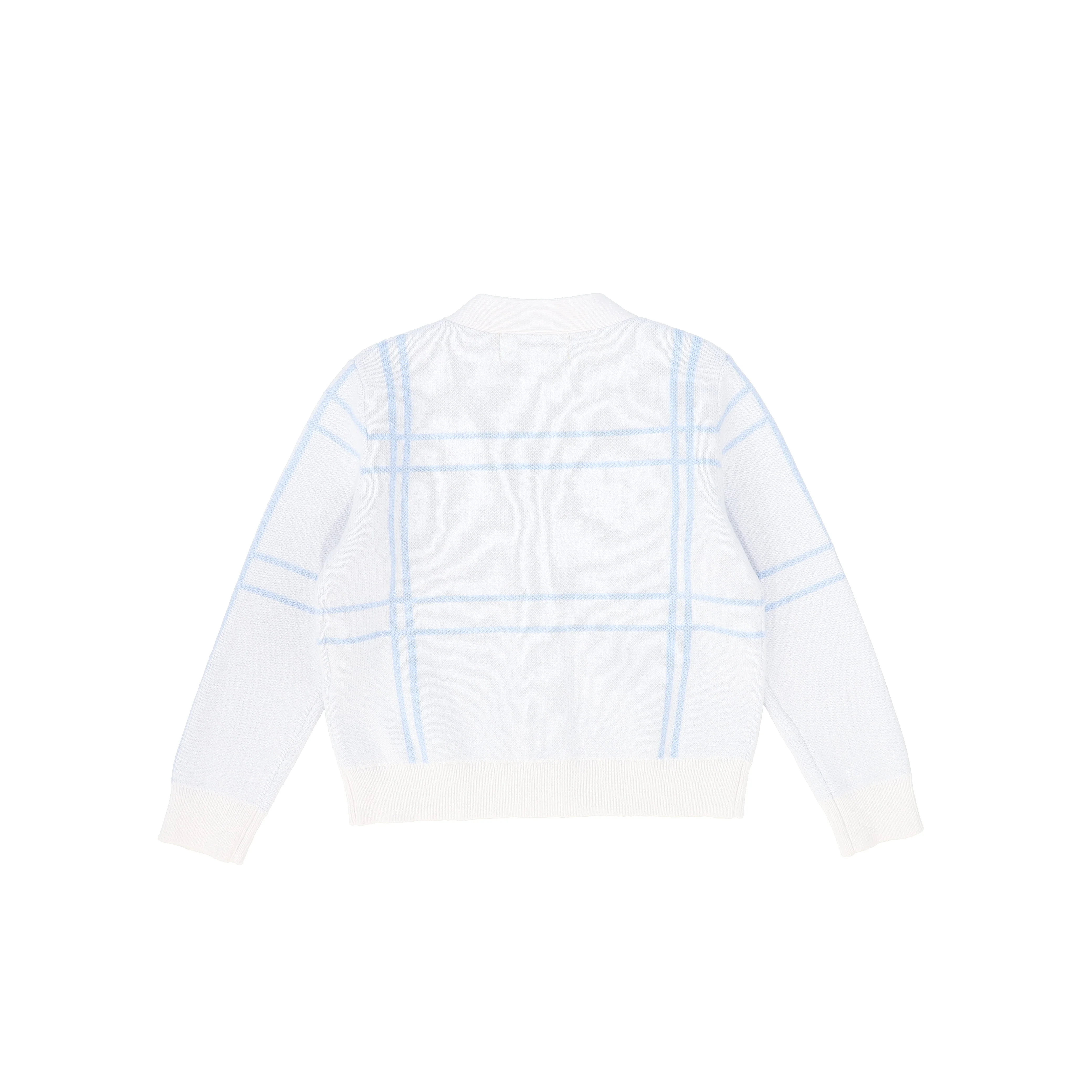 LE BOURDON LIGHT BLUE KNIT WINDOWPANE BUTTON CARDIGAN [FINAL SALE] - Image 2