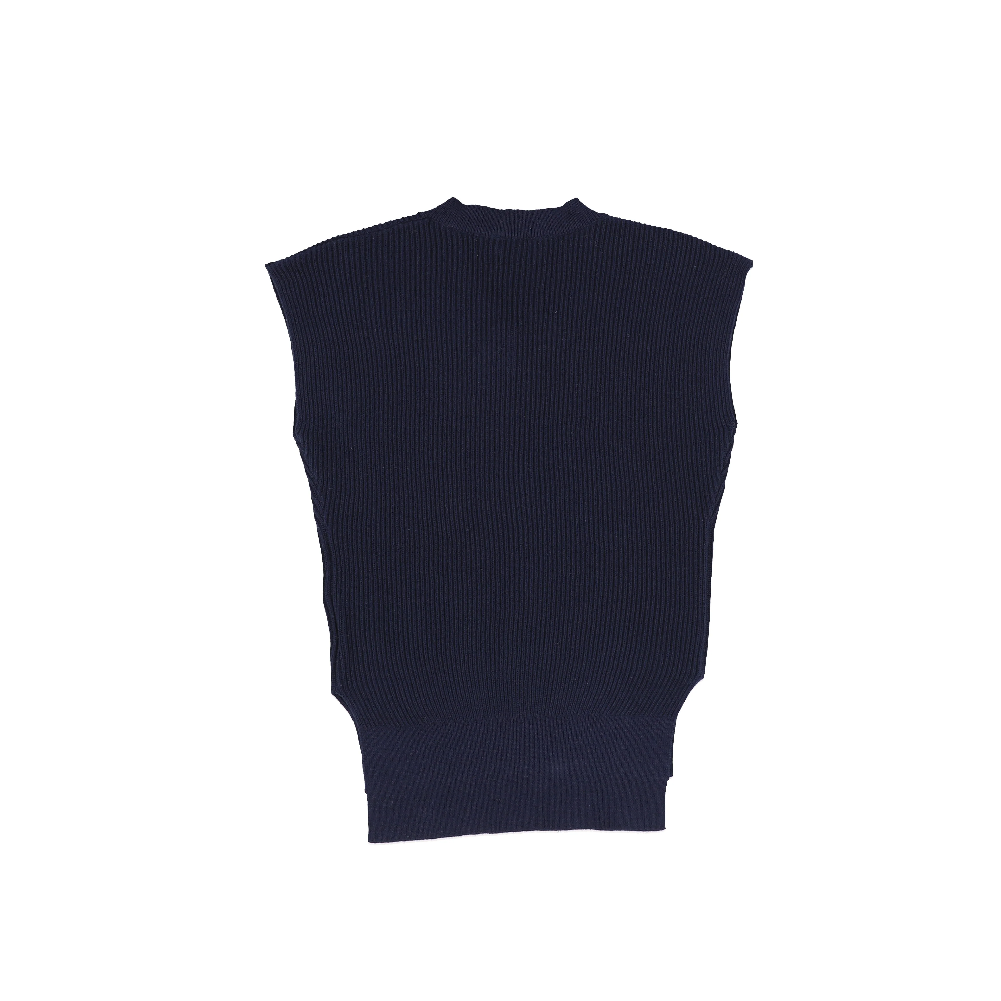 Le Bourdon Navy Ribbed Knit V Neck Vest [FINAL SALE] - Image 2