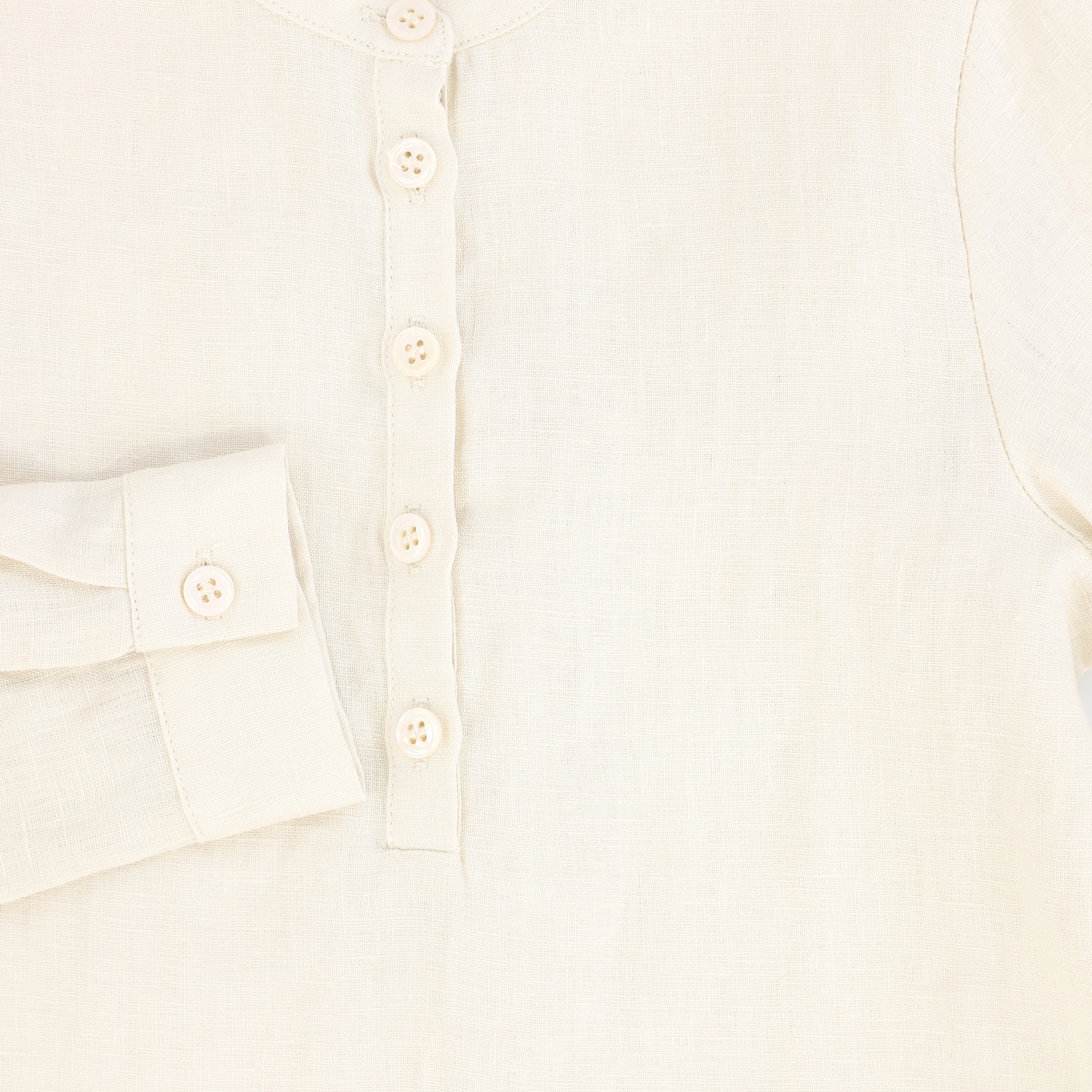 LE BOURDON TAN LINEN BUTTON BLOUSE [FINAL SALE] - Image 3