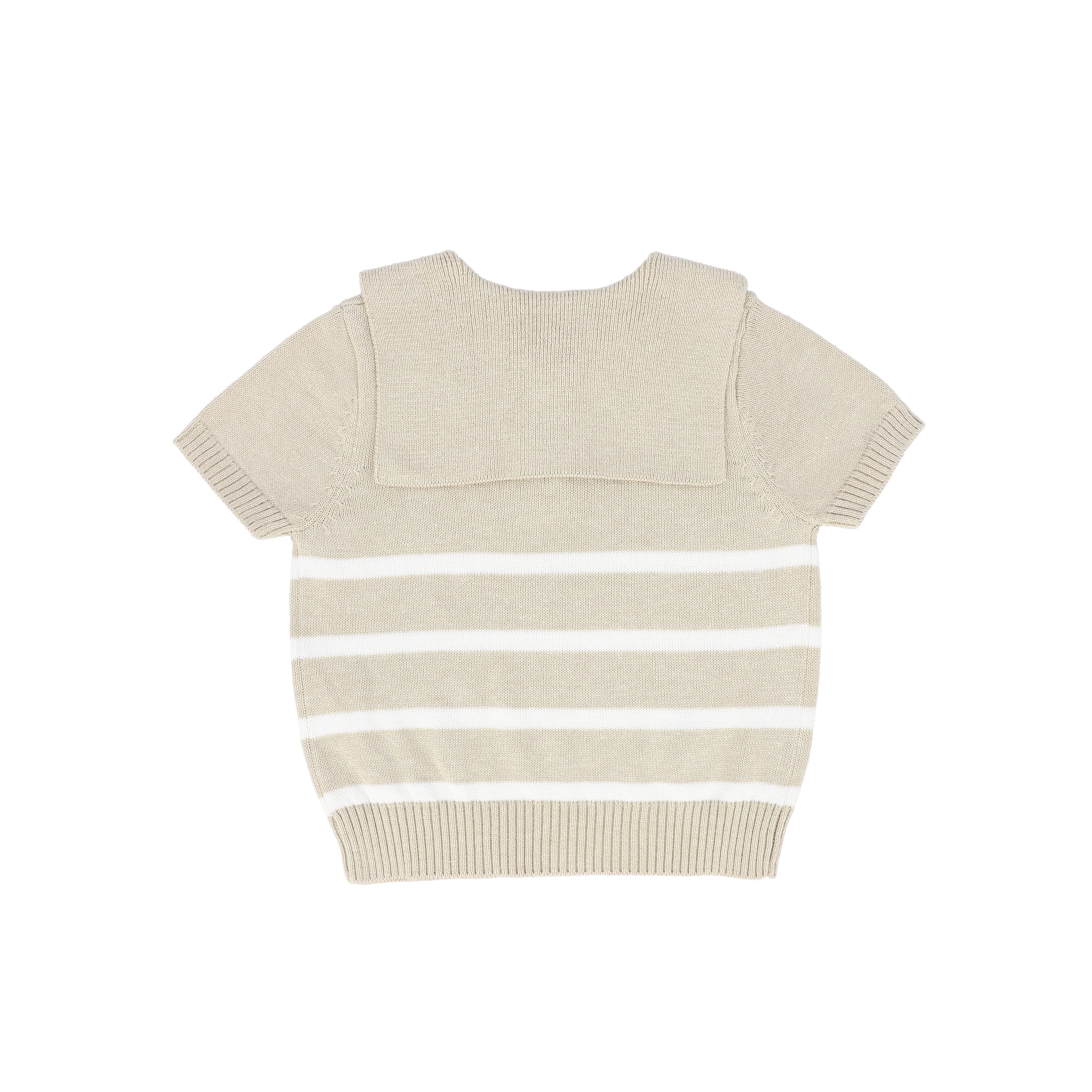 LE BOURDON TAN TRIM KNIT SS SWEATER [FINAL SALE] - Image 2