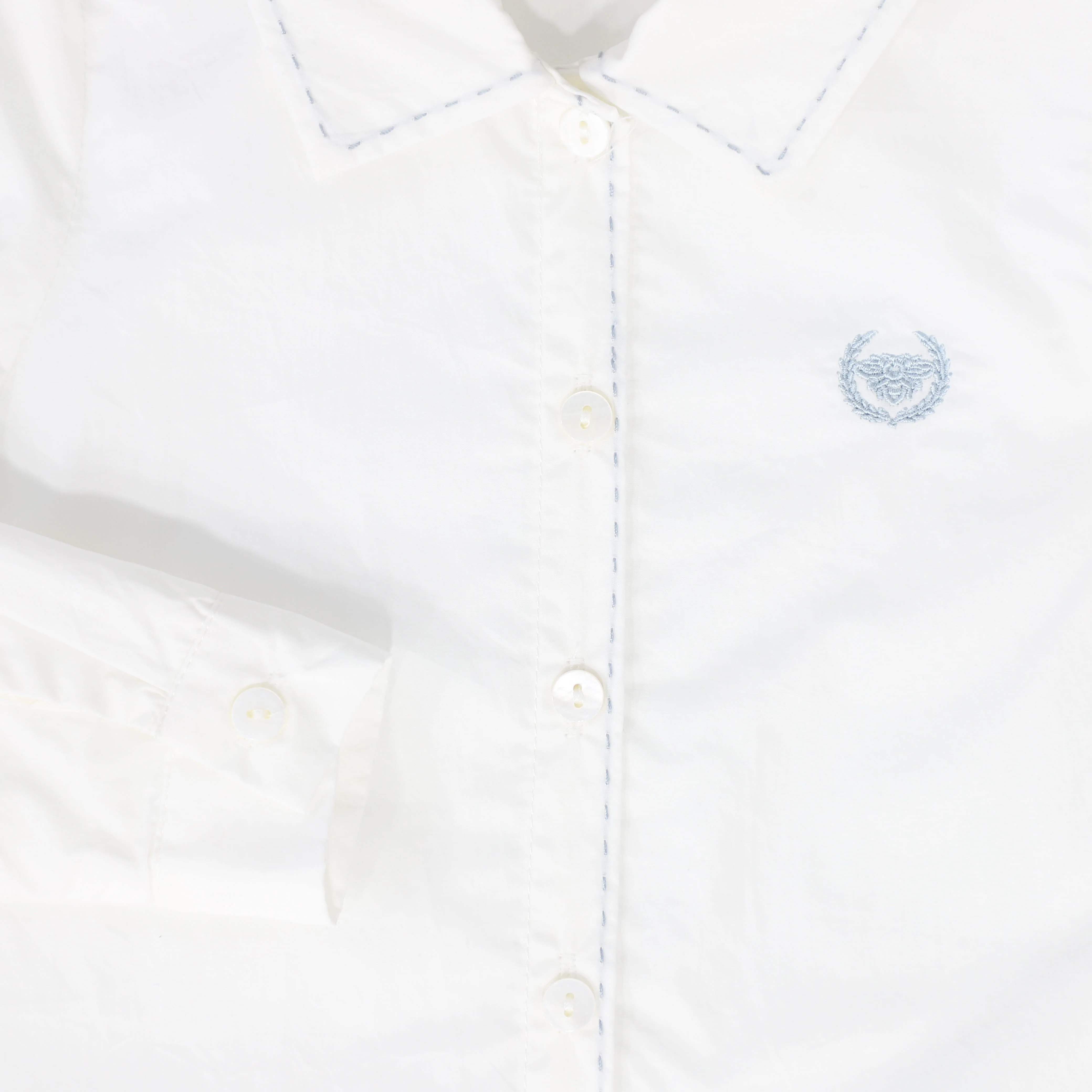 LE BOURDON WHITE/BLUE SCALLOP STITCH BLOUSE [FINAL SALE] - Image 3