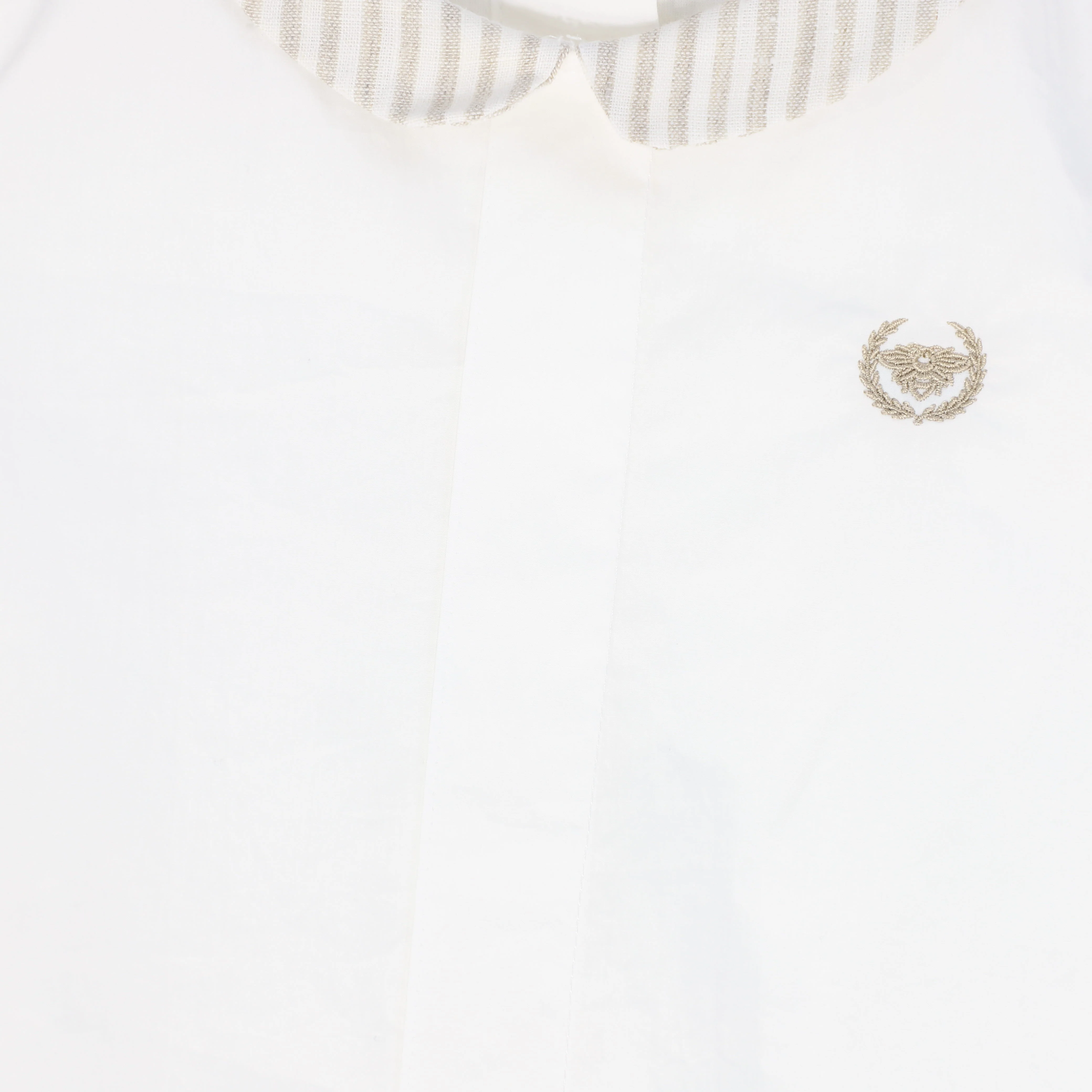 LE BOURDON WHITE/TAN LINEN COLLAR BLOUSE [FINAL SALE] - Image 3