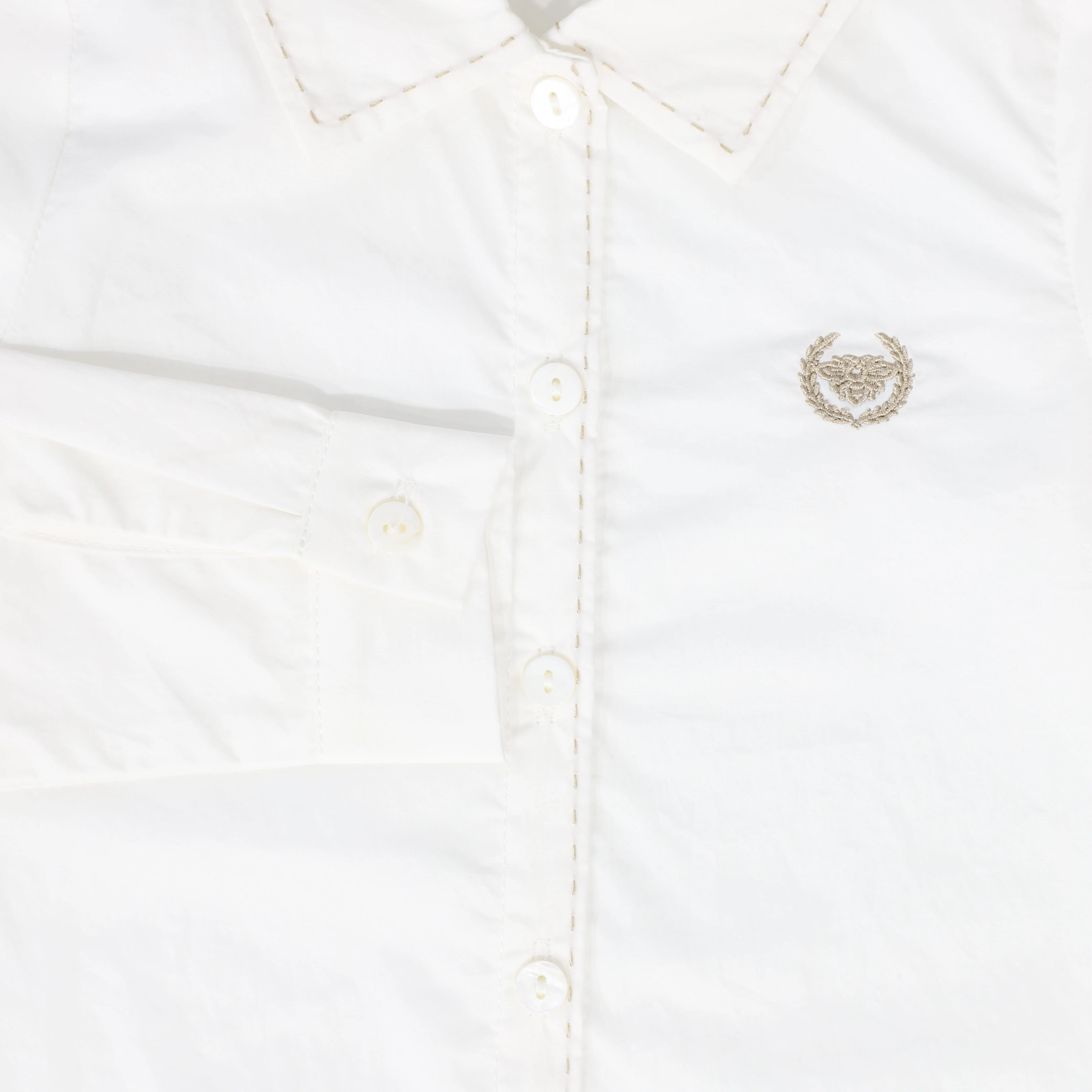 LE BOURDON WHITE/TAN SCALLOP STITCH BLOUSE [FINAL SALE] - Image 3