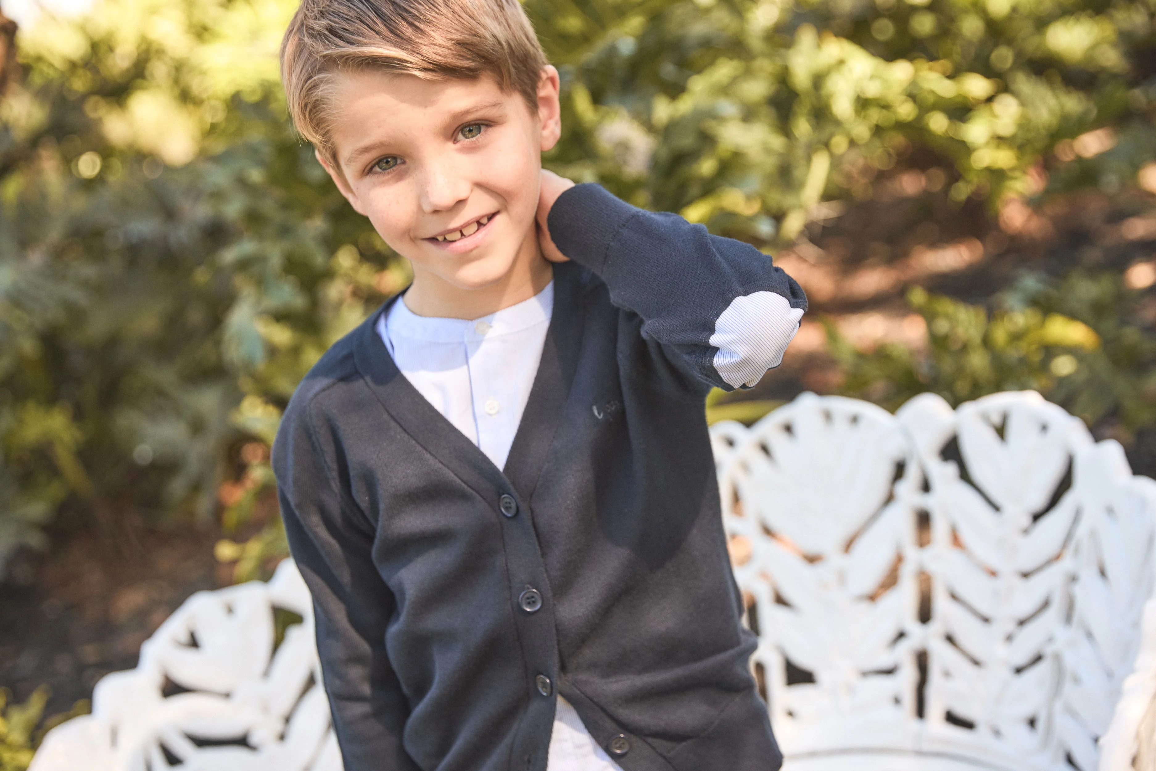 LITTLE PARNI BLACK ELBOW PATCH CARDIGAN [FINAL SALE] - Image 2