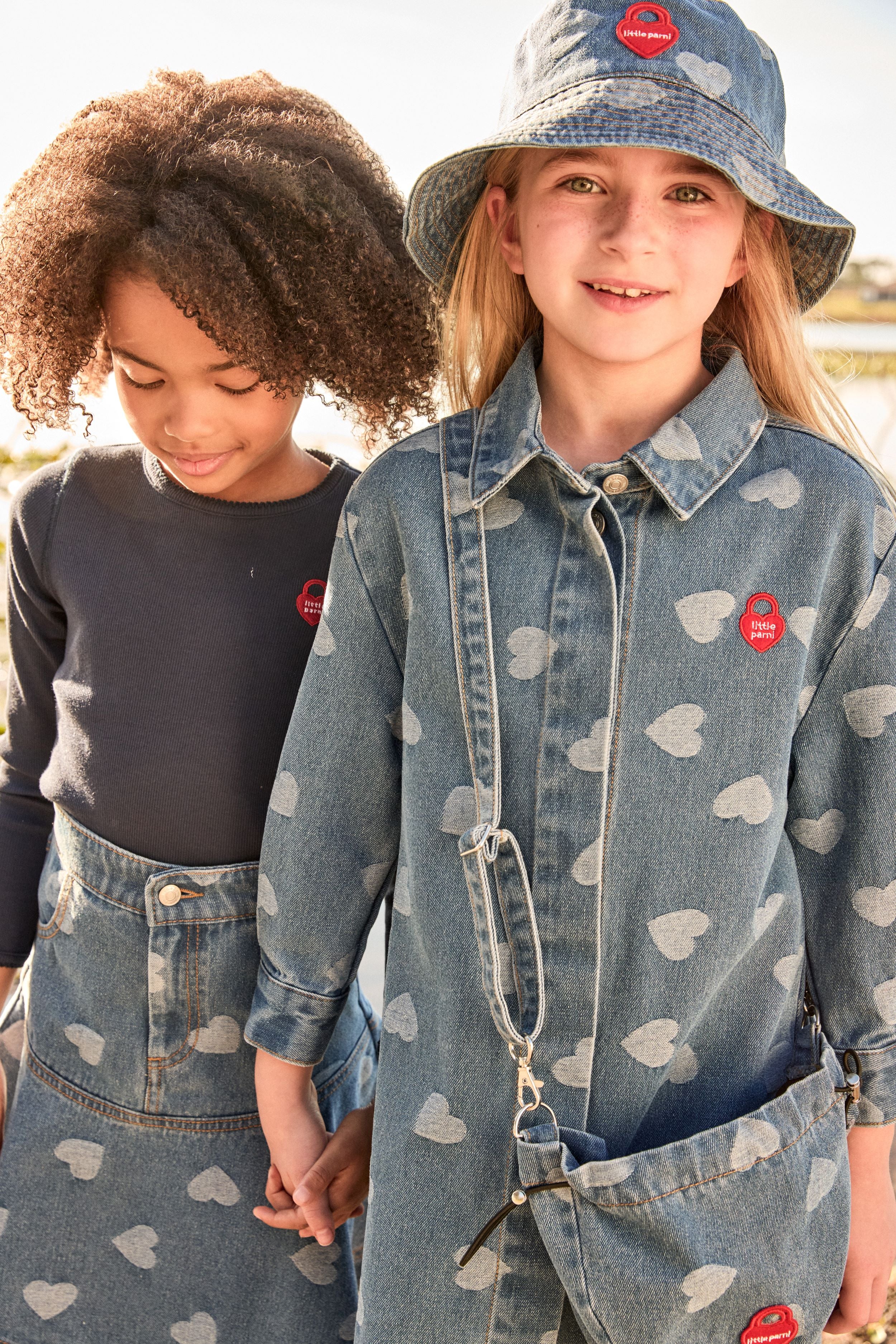 LITTLE PARNI DENIM HEART PRINT COLLAR DRESS [FINAL SALE] - Image 2