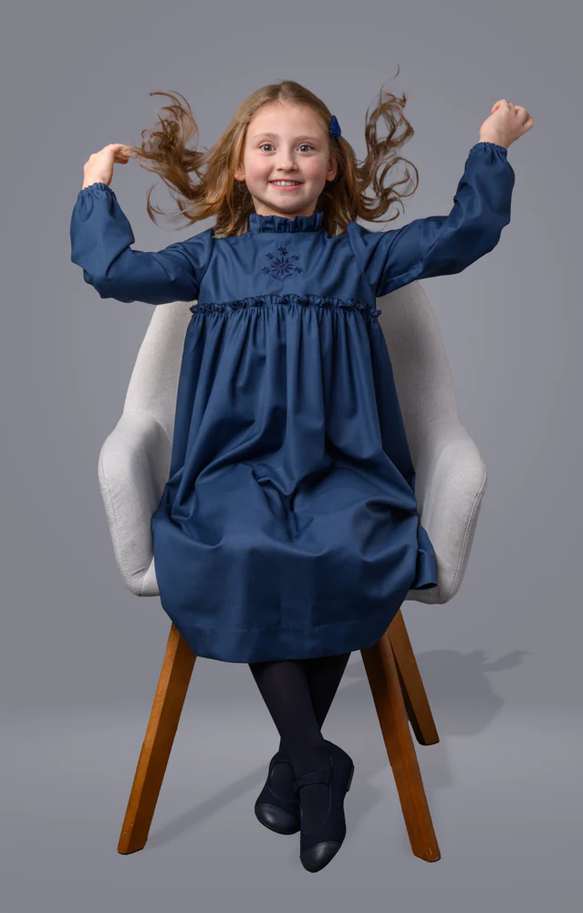 MADAME TI BLUE RUFFLE TRIM HIGH WAISTED DRESS [FINAL SALE] - Image 2