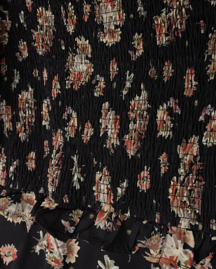 MINIMAL BLACK FLORAL PRINT SMOCKED DRESS [FINAL SALE] - Image 2
