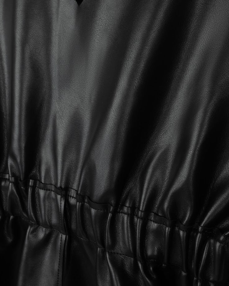 MINIMAL BLACK V-NECK LEATHER JUMPER [FINAL SALE] - Image 2