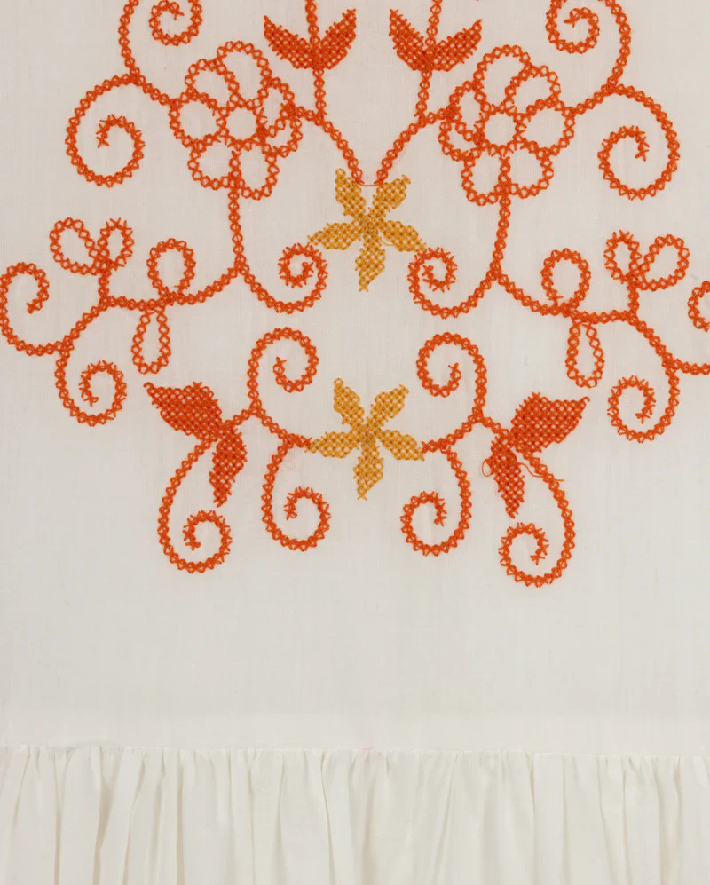 MINIMAL WHITE/ORANGE EMBROIDERED DRESS [FINAL SALE] - Image 2