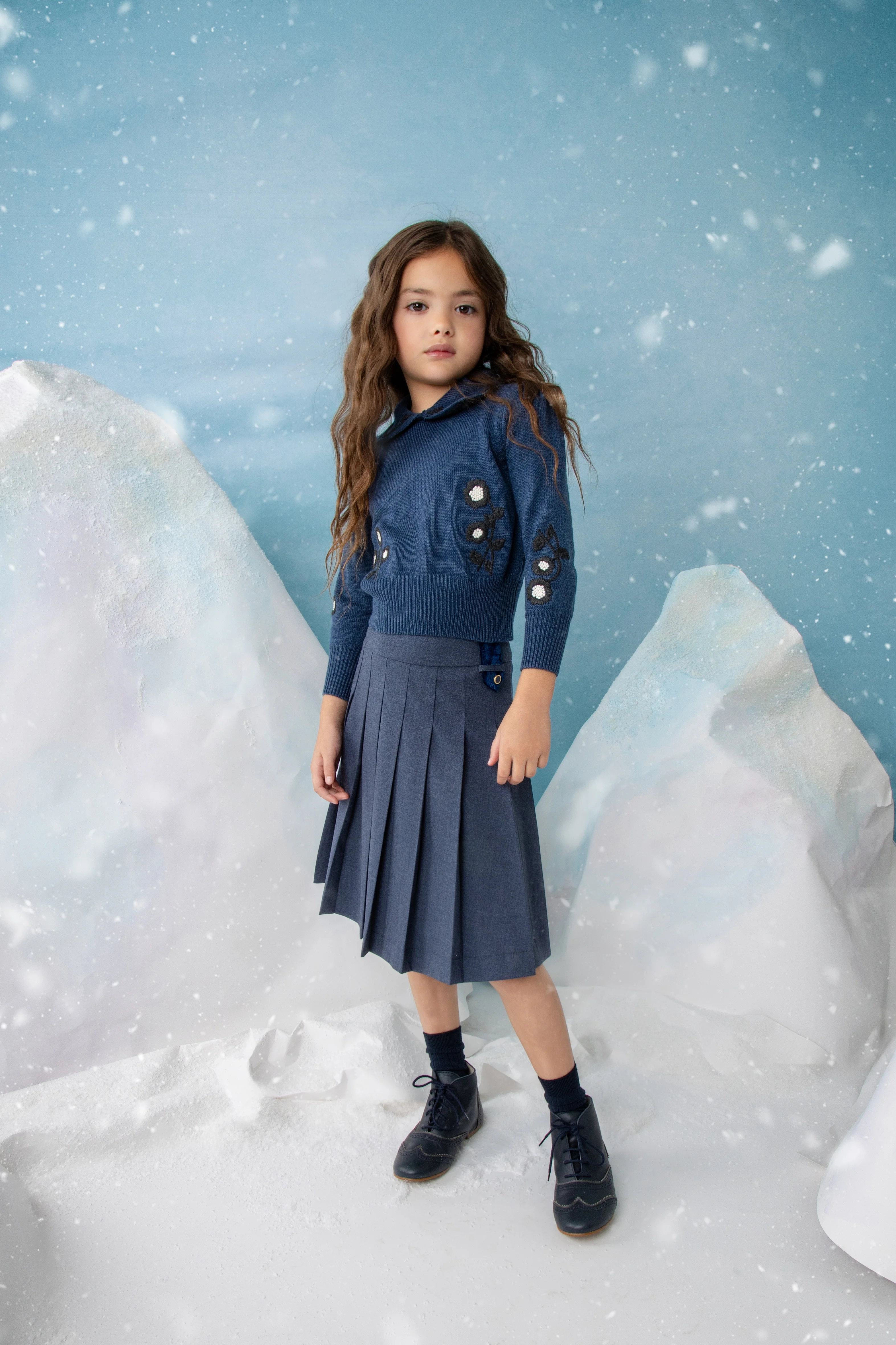 NOMA DUSKY BLUE PLEATED VELVET TAB SKIRT [FINAL SALE] - Image 2