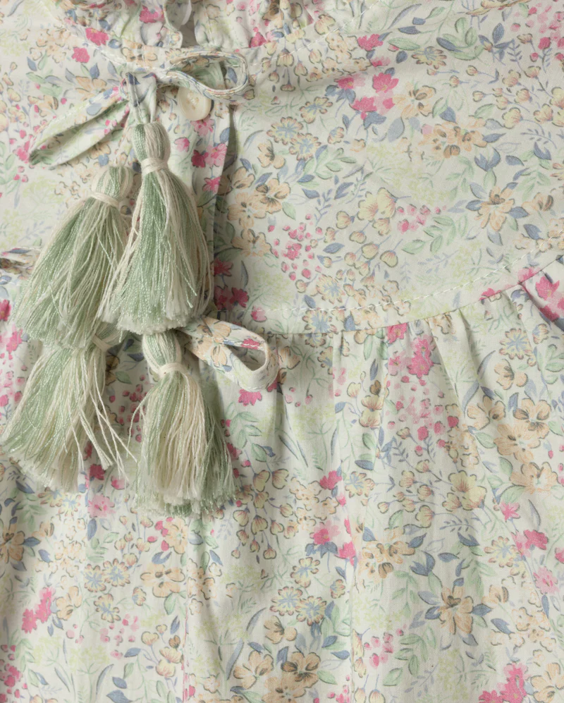 ONE CHILD MINT/PINK FLORAL RUFFLE NECK BLOUSE [FINAL SALE] - Image 2