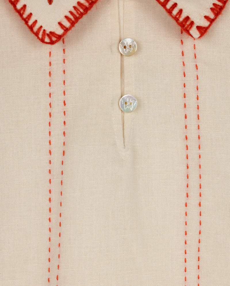 ONE CHILD BEIGE/CORAL STITCH DETAIL BLOUSE [FINAL SALE] - Image 2
