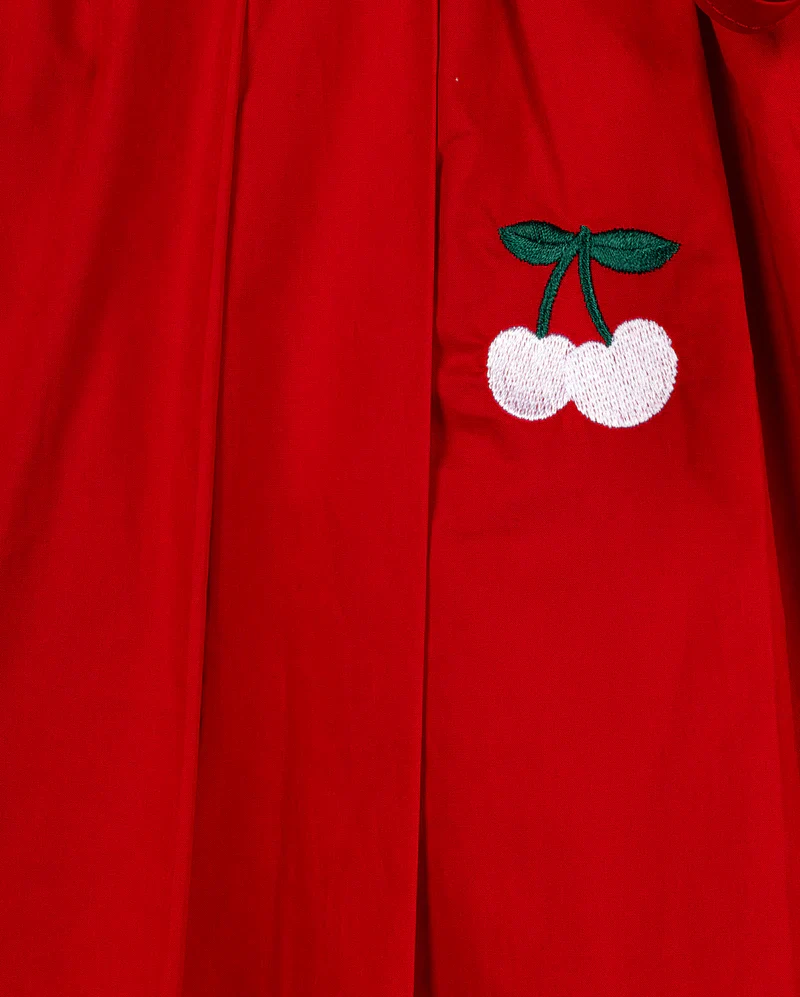 ONE CHILD RED EMBROIDERED CHERRY PLEAT SKIRT [FINAL SALE] - Image 2