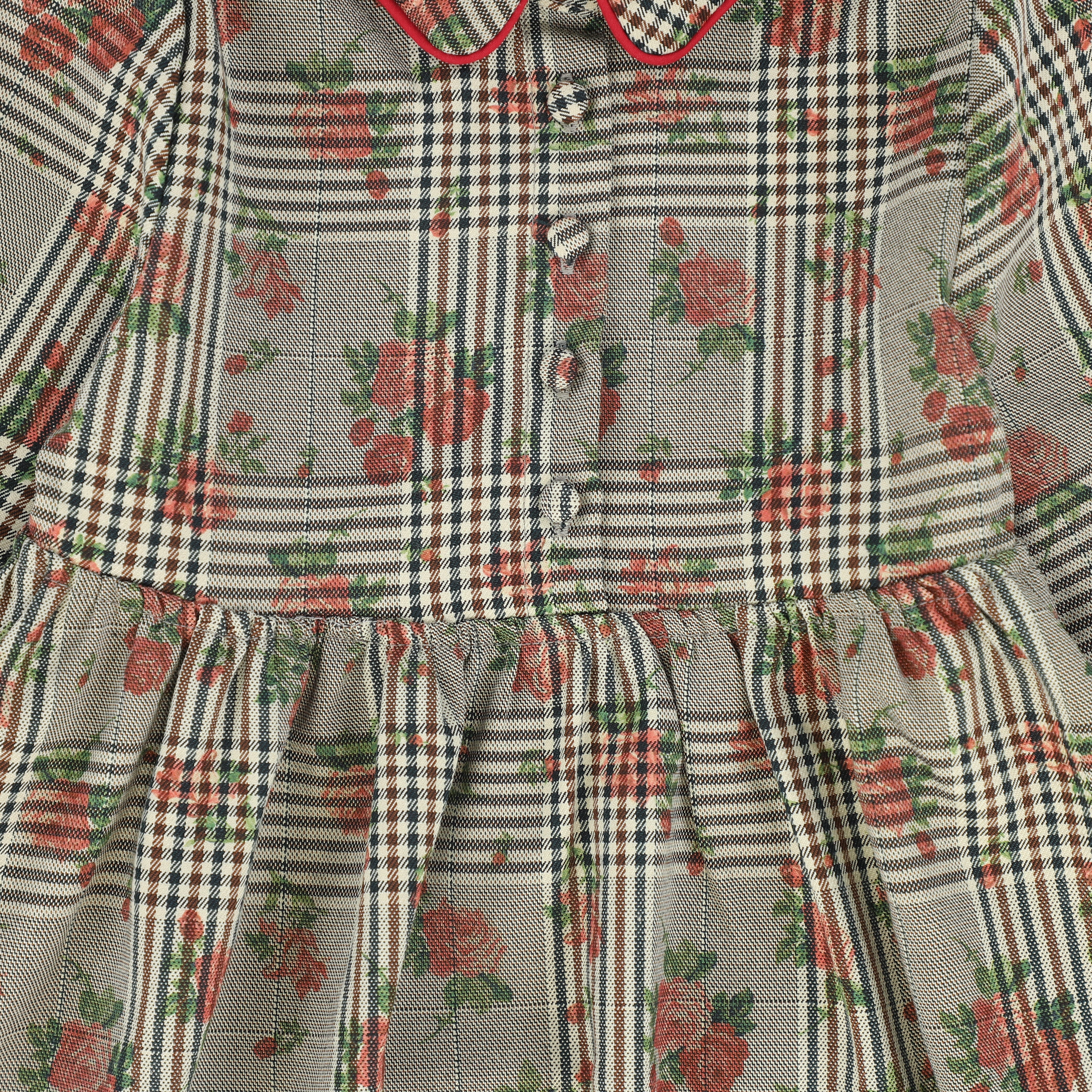 PAPILLON OLIVE GREEN FLORAL PLAID DRESS [FINAL SALE] - Image 2