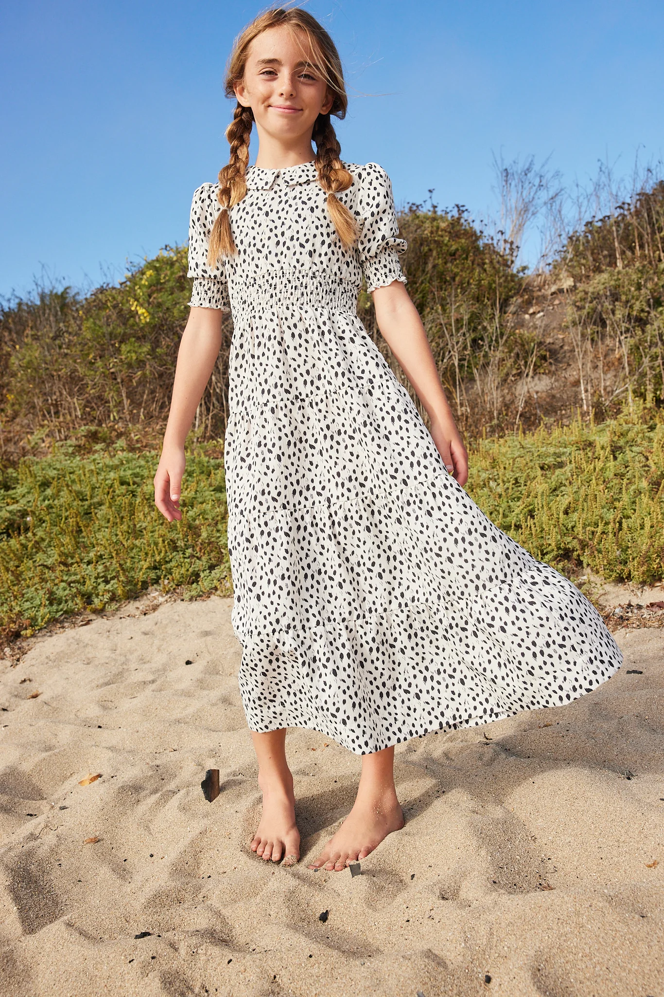 PASHMINI BLACK/WHITE DOTTED SMOCK WAIST MAXI DRESS [FINAL SALE] - Image 2