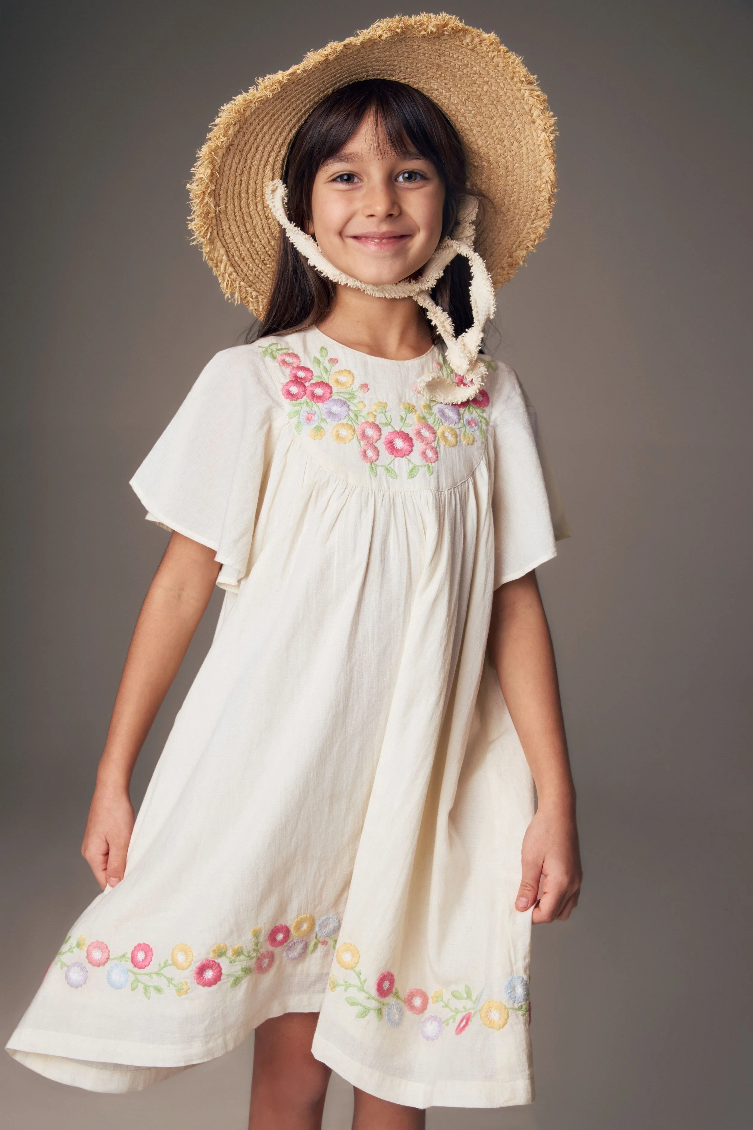 PERNILLE BEIGE FLOWER EMBROIDERED DRESS [FINAL SALE] - Image 2