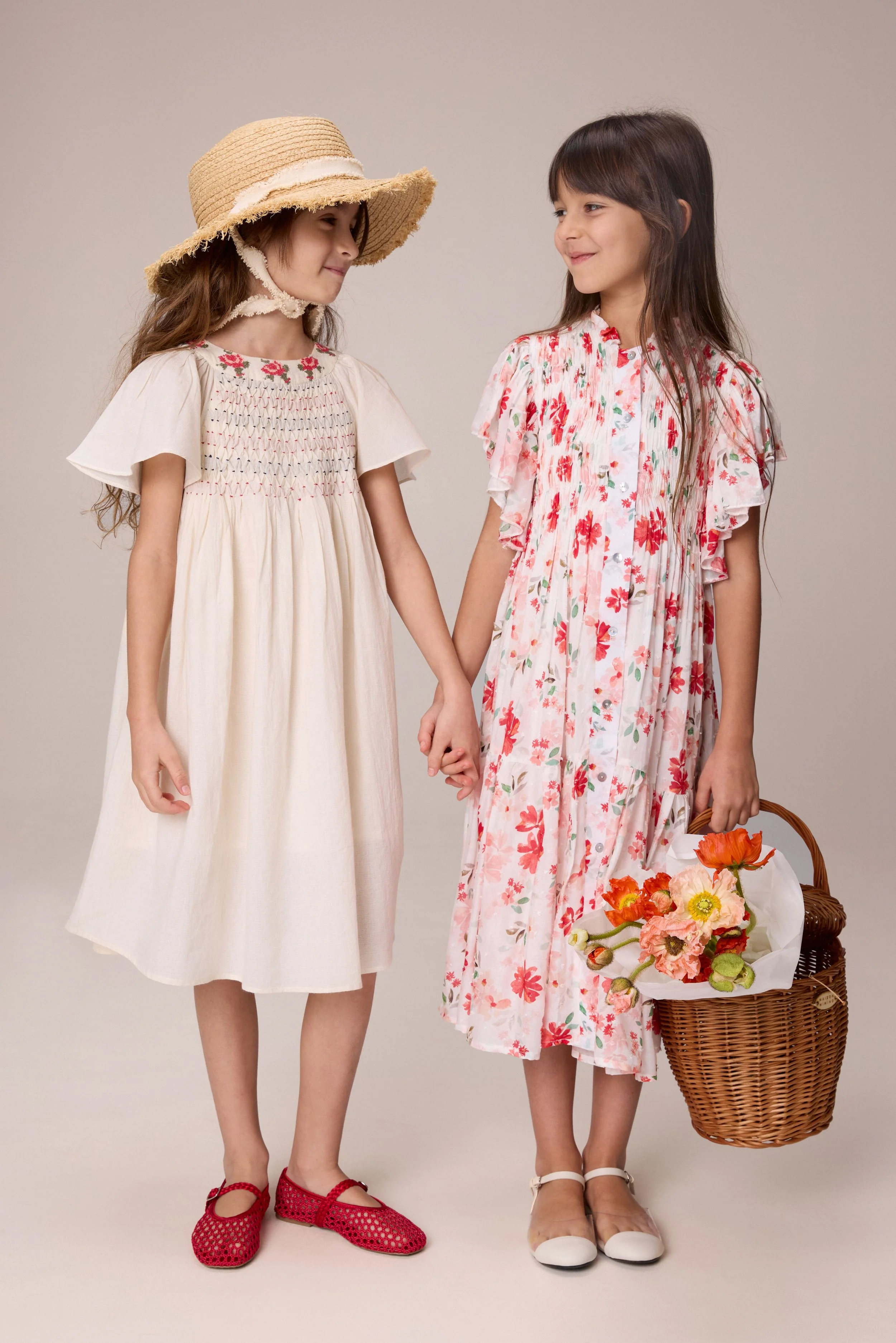 PERNILLE IVORY/RED FLORAL SMOCK FLUTTER SLEEVE DRESS [FINAL SALE] - Image 2