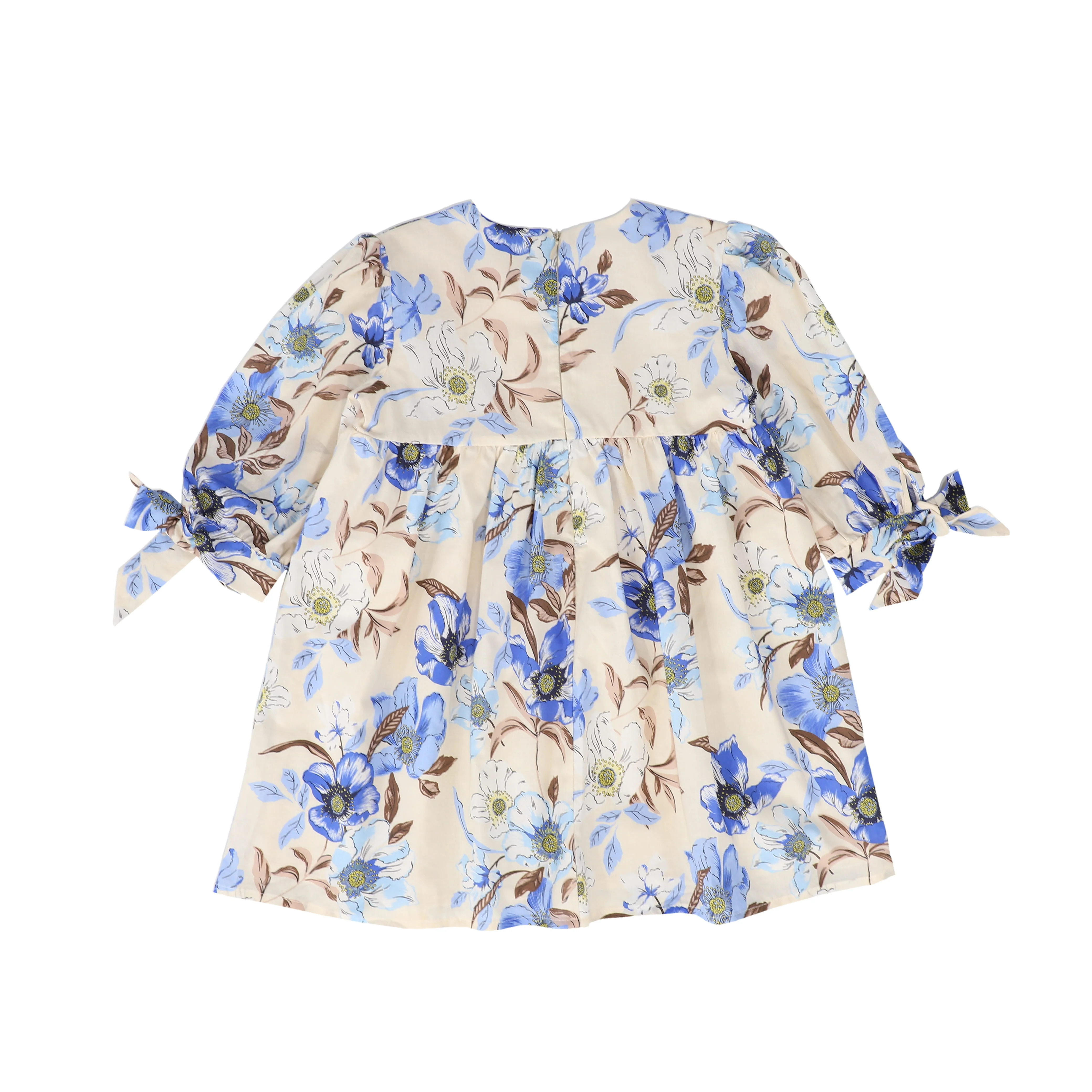 PICCOLA LUDO BIEGE/BLUE FLOWER PRINT DRESS [FINAL SALE] - Image 2