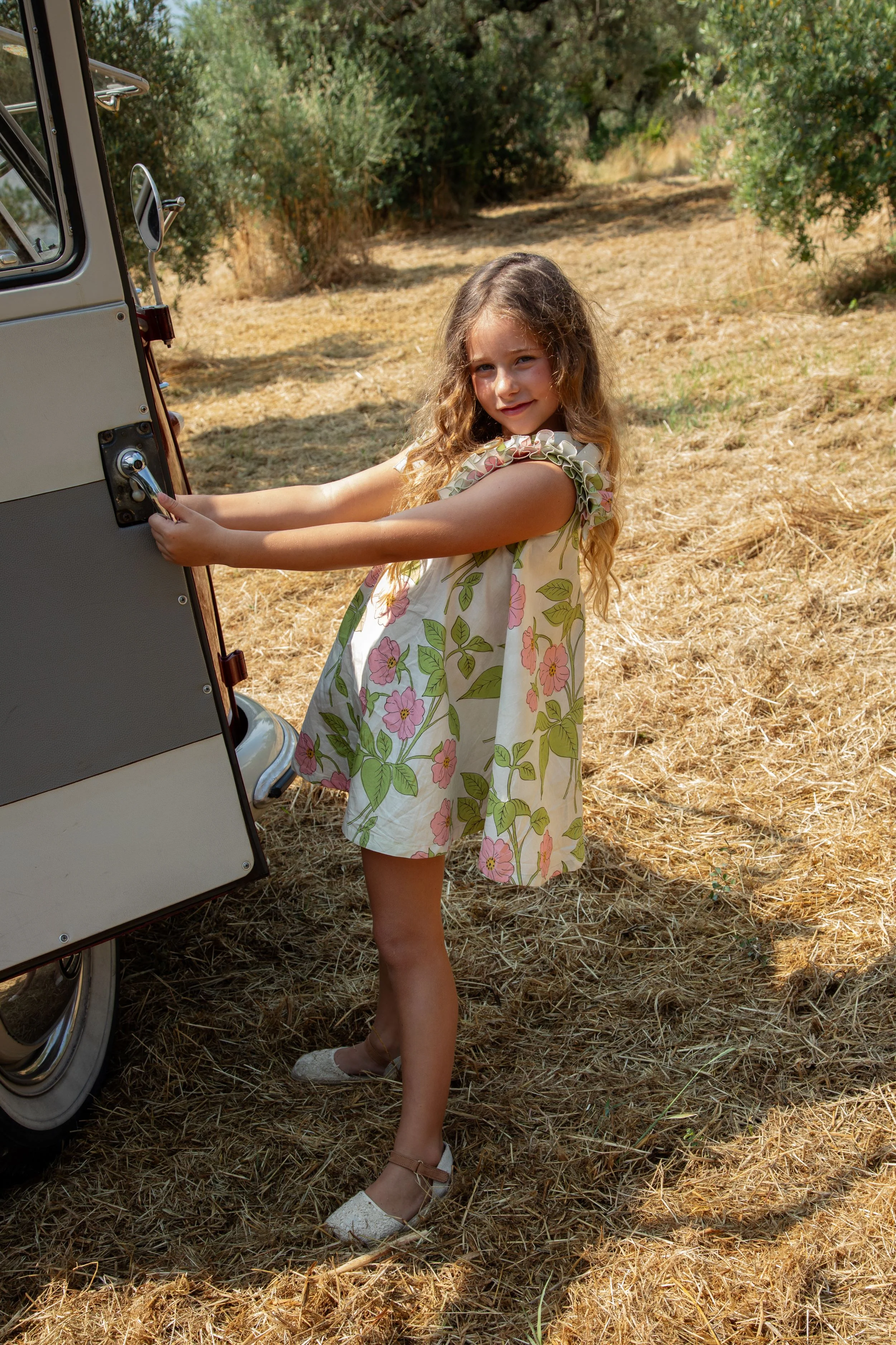 PICCOLA LUDO GREEN/PINK GATHERED JUMPER [FINAL SALE] - Image 2
