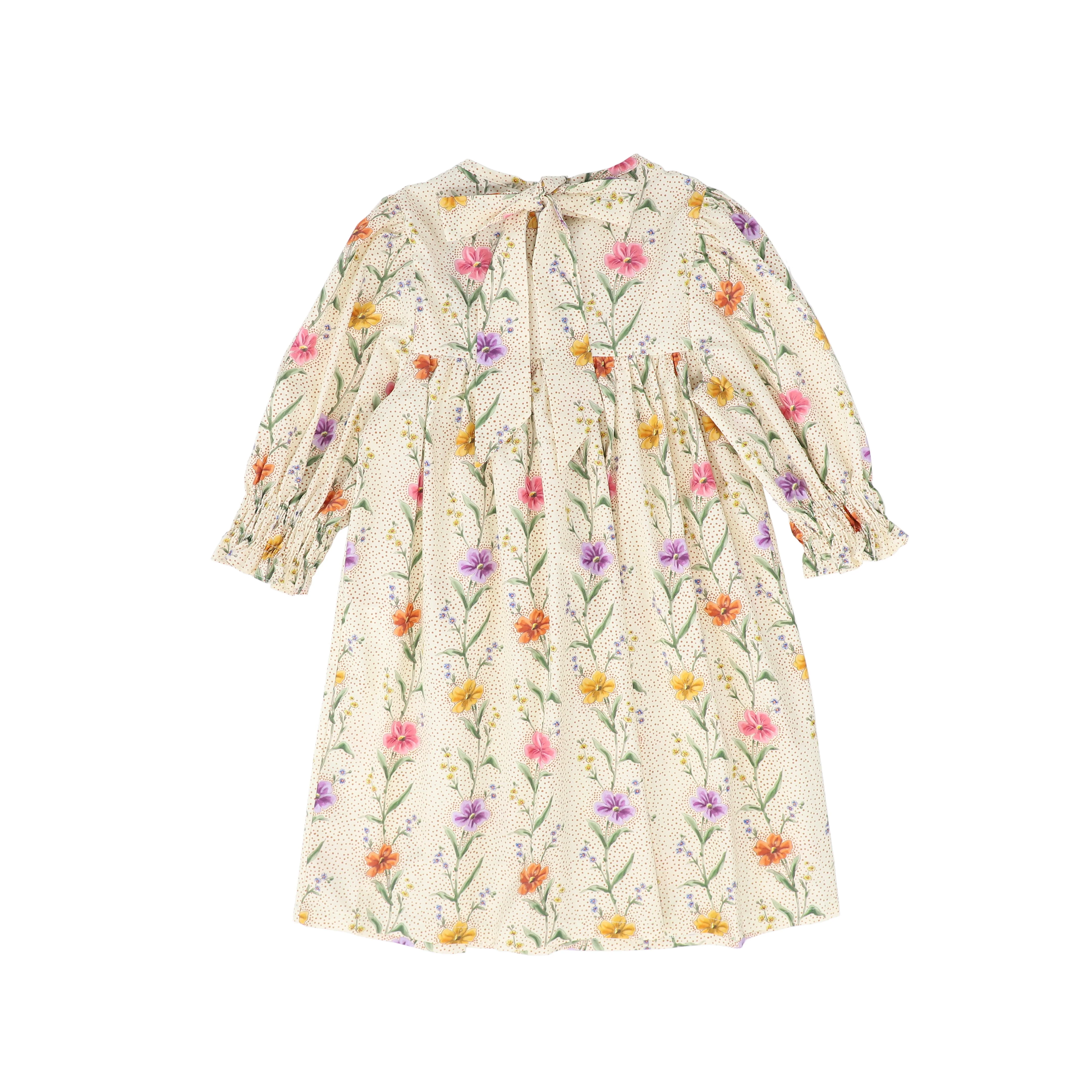 PICCOLA LUDO PEACH FLORAL DOT SMOCKED DRESS [FINAL SALE] - Image 2