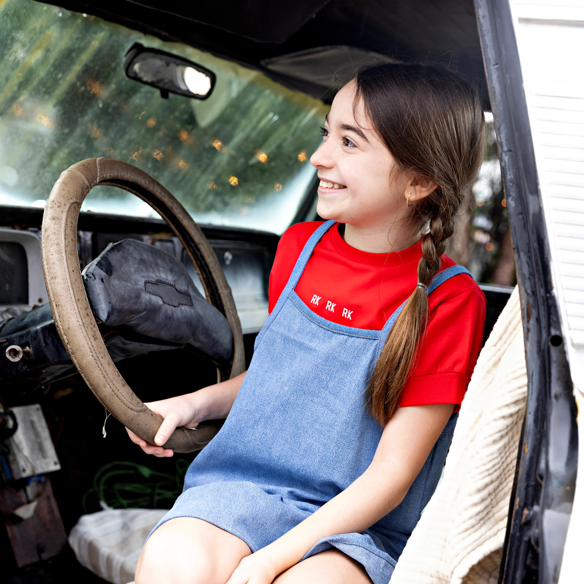 RETRO KID DENIM RUFFLE TRIM DRESS [FINAL SALE] - Image 2