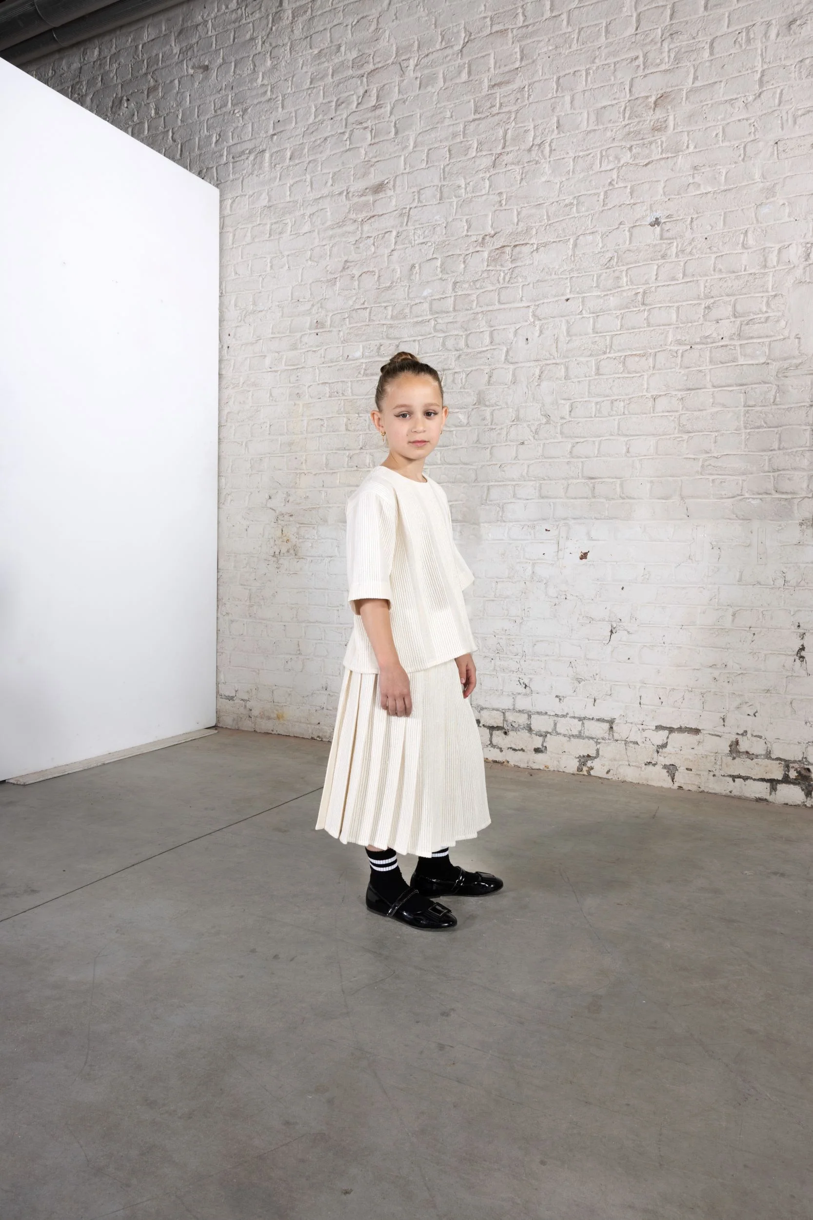 TNTRM WHITE WOVEN PLEAT MIDI SKIRT [FINAL SALE] - Image 2