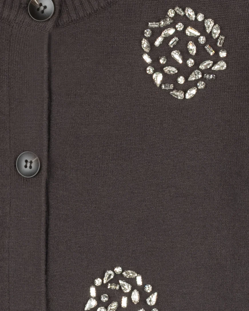 TUSTELLO GREY SCATTERED RHINESTONE CARDIGAN [FINAL SALE] - Image 2