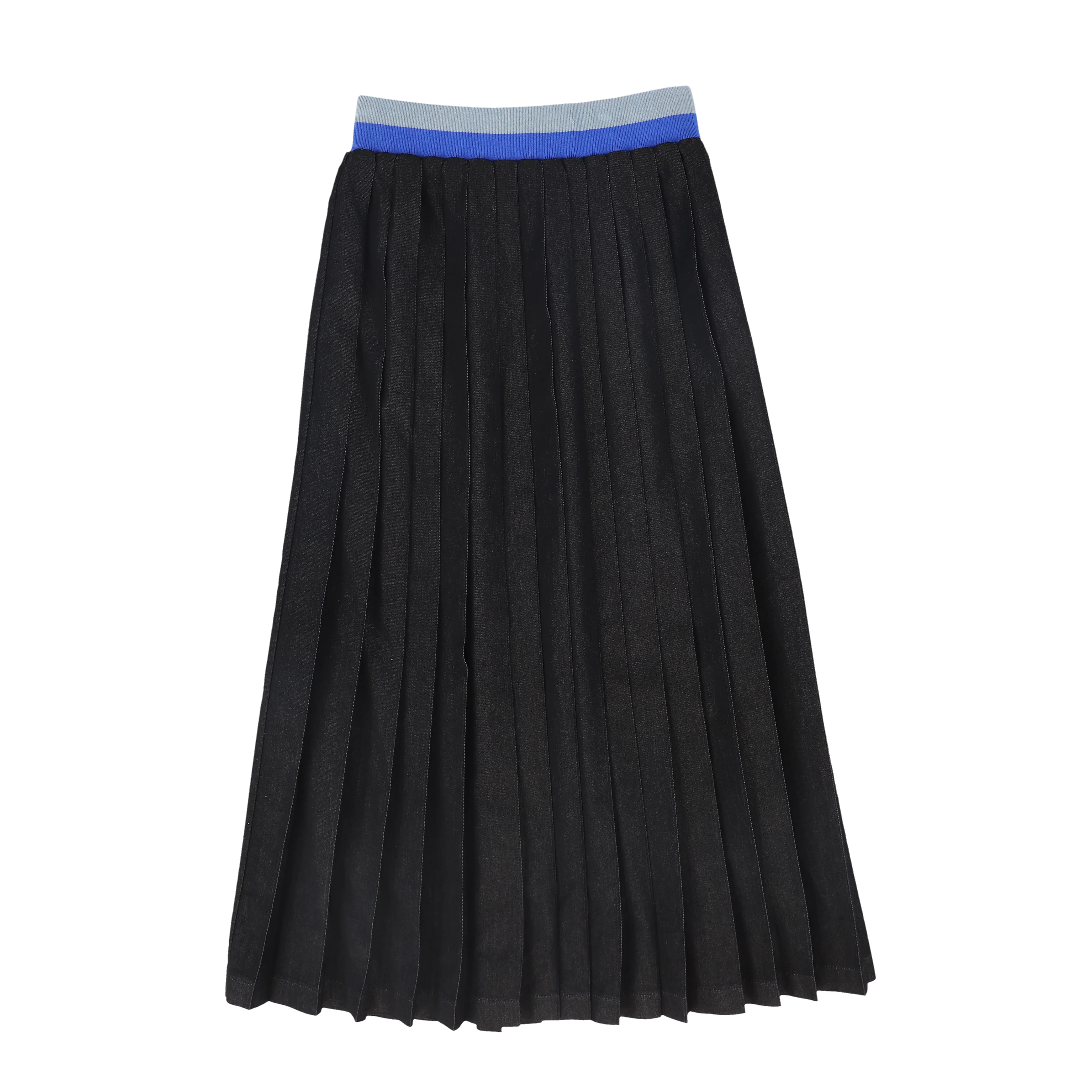 VALENTINA BLACK DENIM PIQUE PLEAT MAXI SKIRT [FINAL SALE] - Image 2