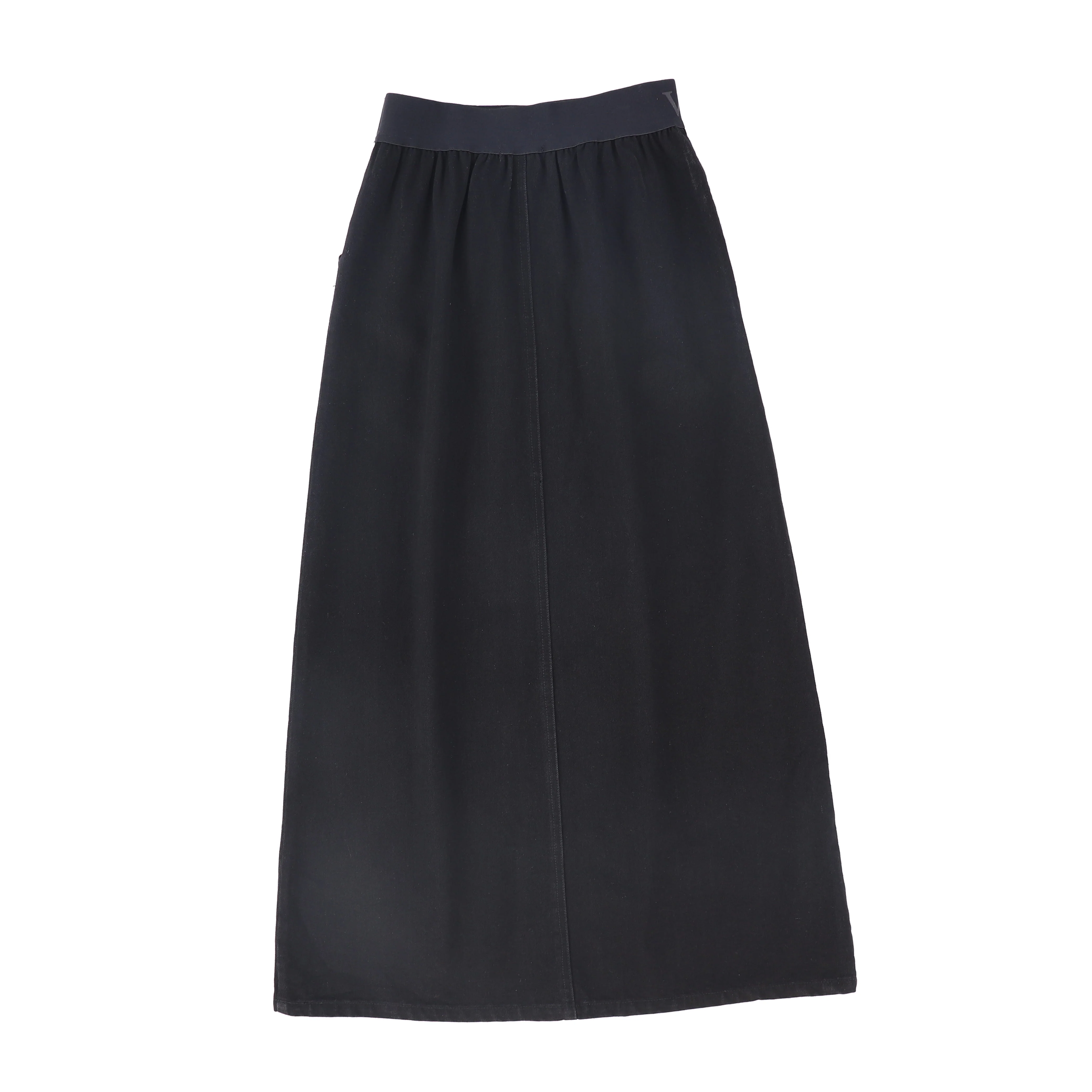 VALENTINA BLACK DENIM LOGO WAISTBAND MAXI SKIRT [FINAL SALE] - Image 2