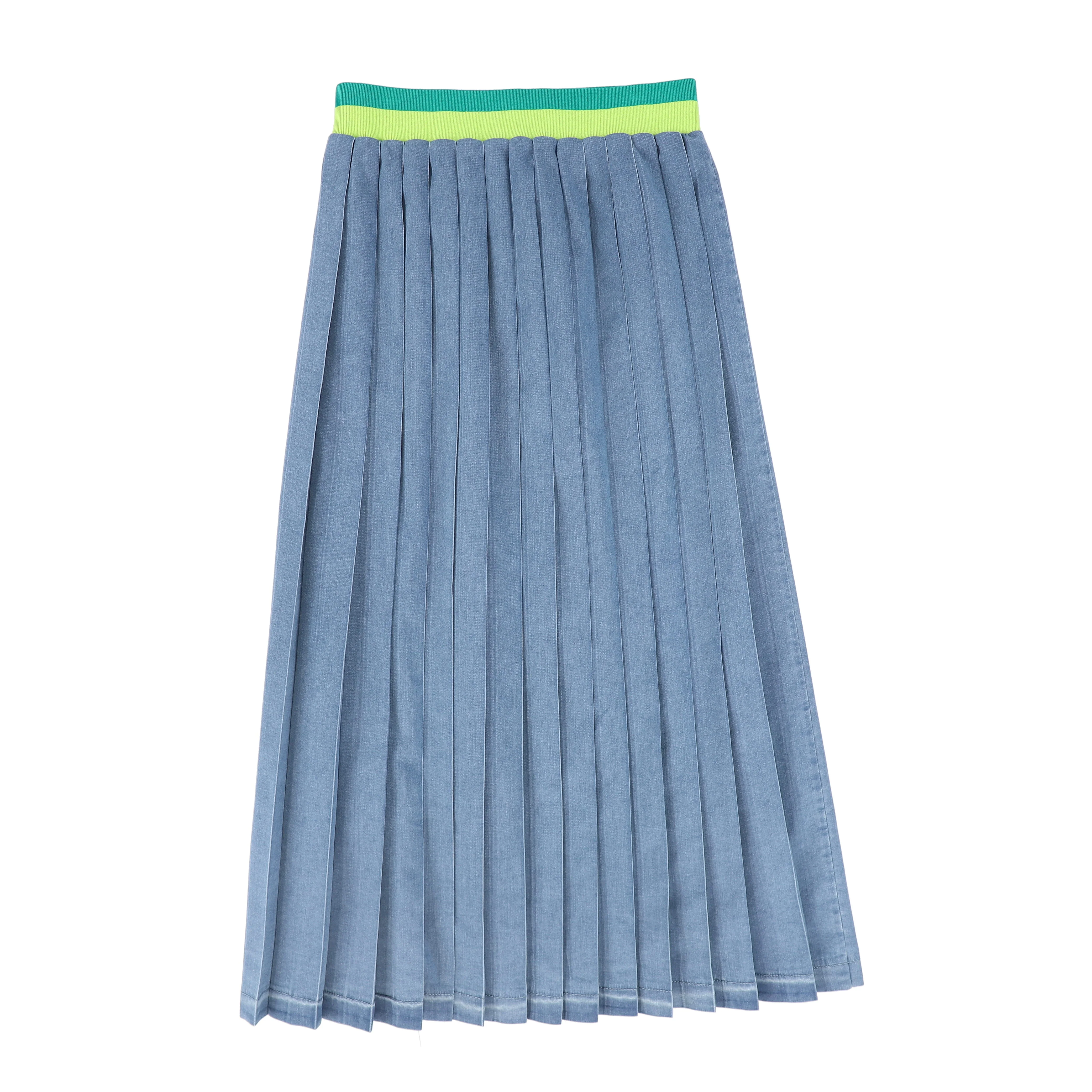 VALENTINA BLUE DENIM PIQUE PLEAT MAXI SKIRT [FINAL SALE] - Image 2