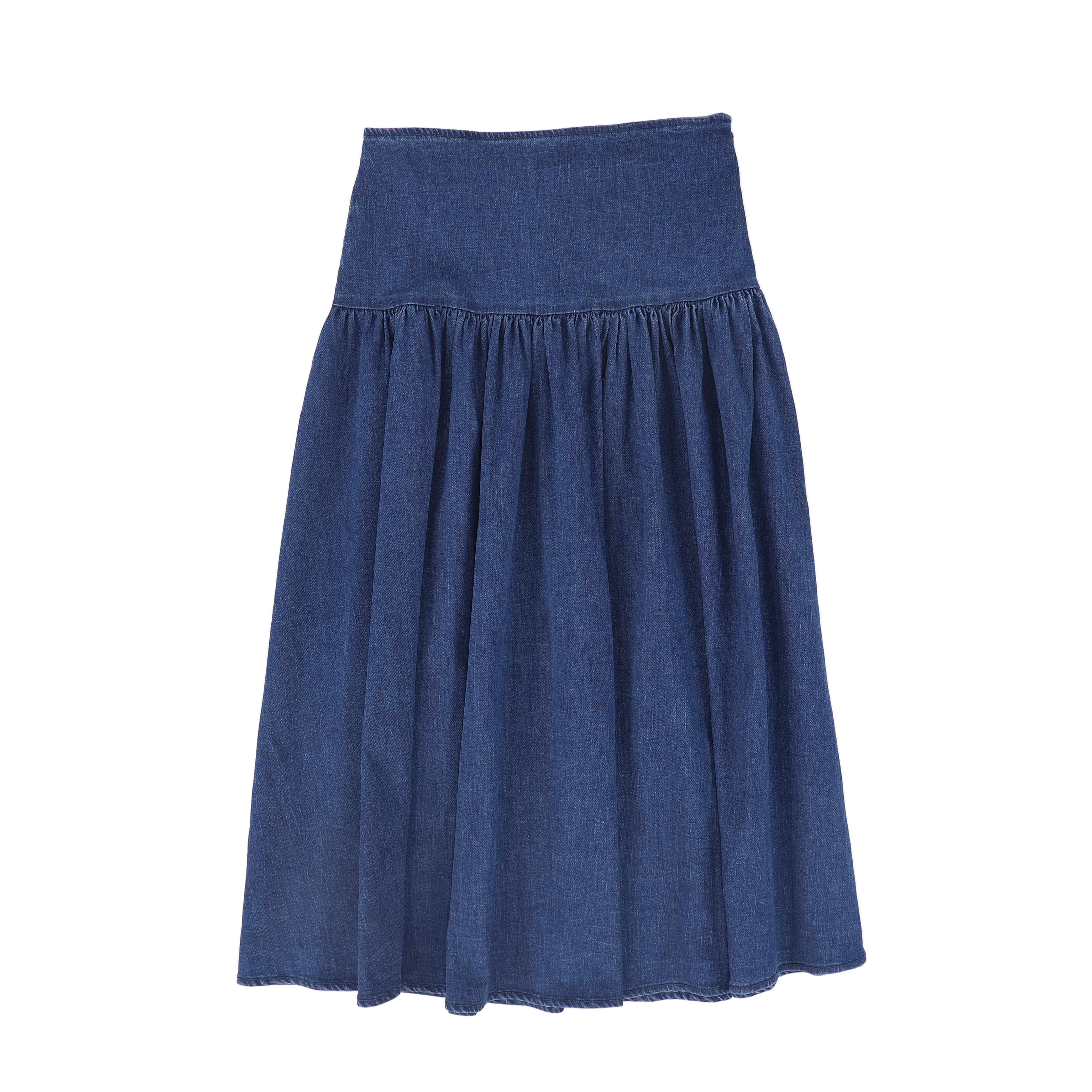 VALENTINA BLUE DENIM DROP WAIST PLEATED MAXI SKIRT [FINAL SALE] - Image 2