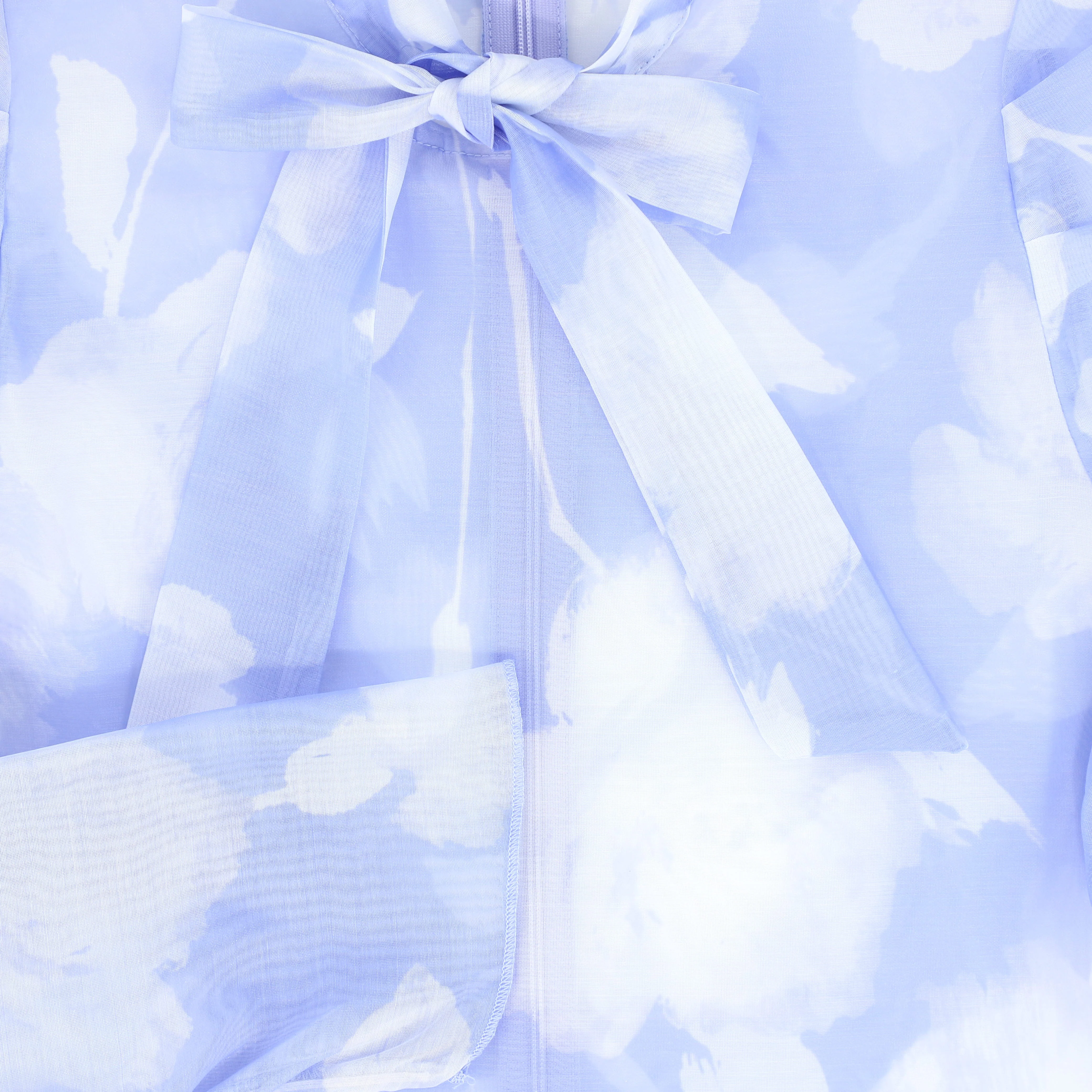 VALENTINA BLUE FLORAL ORGANZA TIE BLOUSE [FINAL SALE] - Image 3