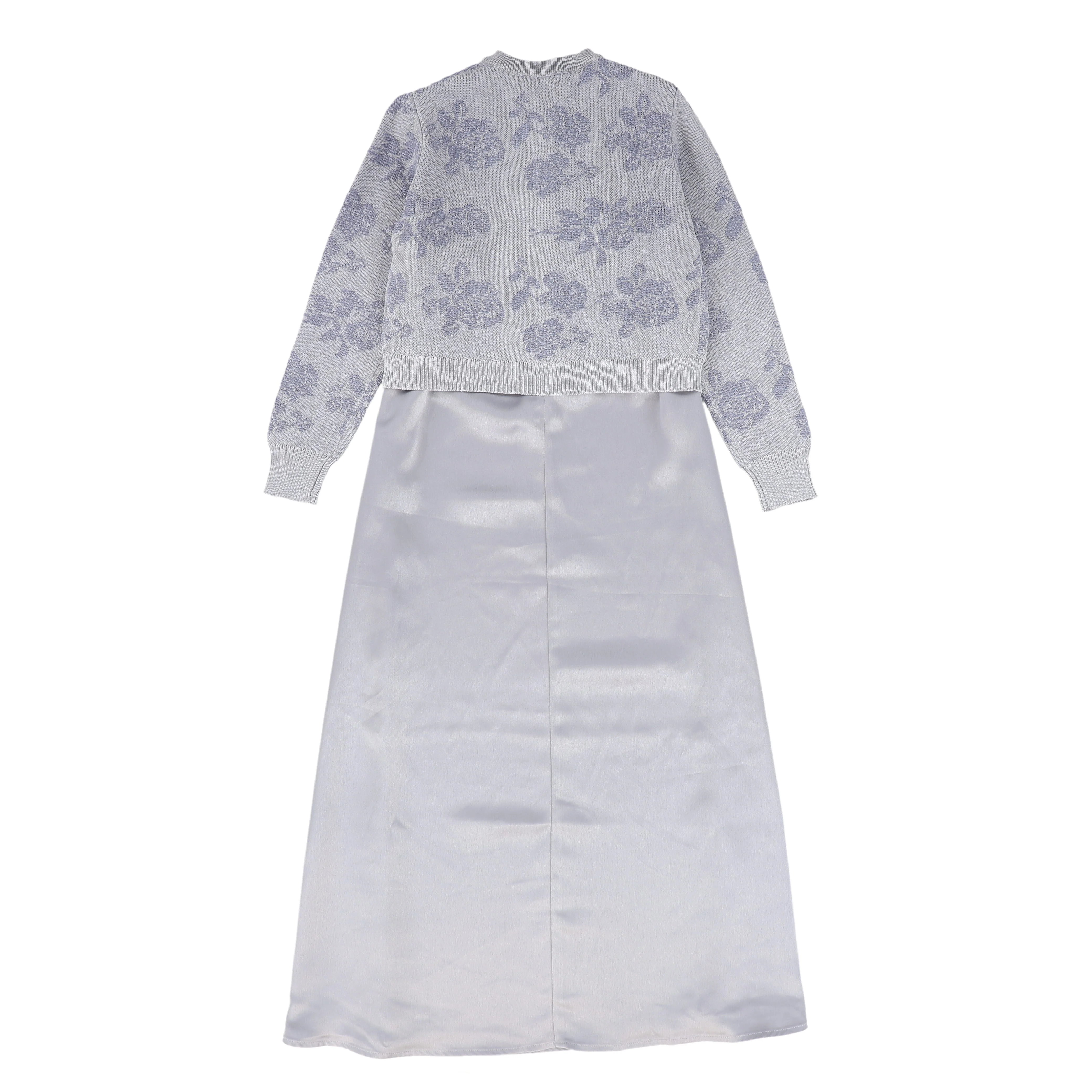 VALENTINA BLUE TEXTURED CARDIGAN/SILK DRESS SET [FINAL SALE] - Image 2