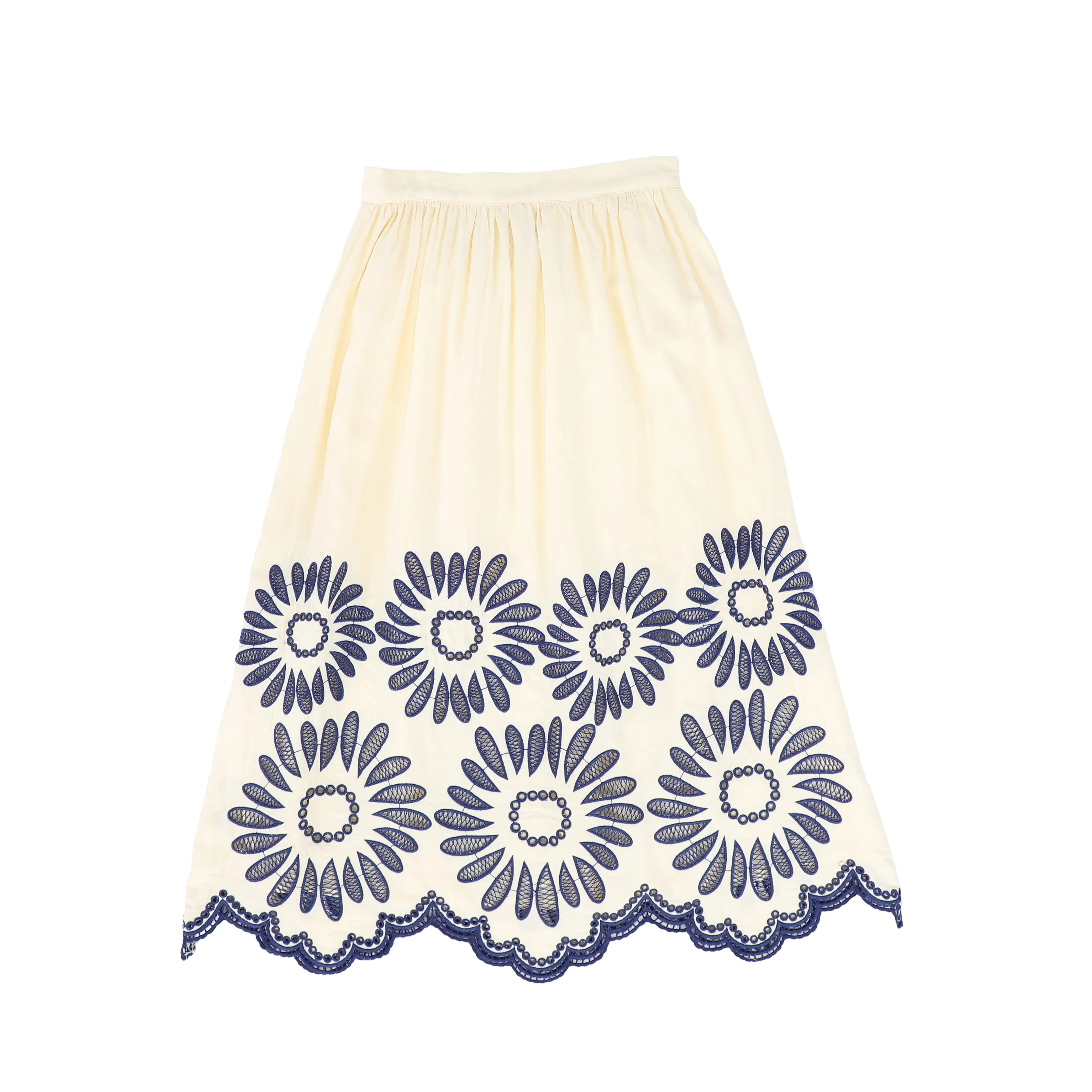 VALENTINA CREAM EMBROIDERED LINEN BLEND SKIRT [FINAL SALE] - Image 2