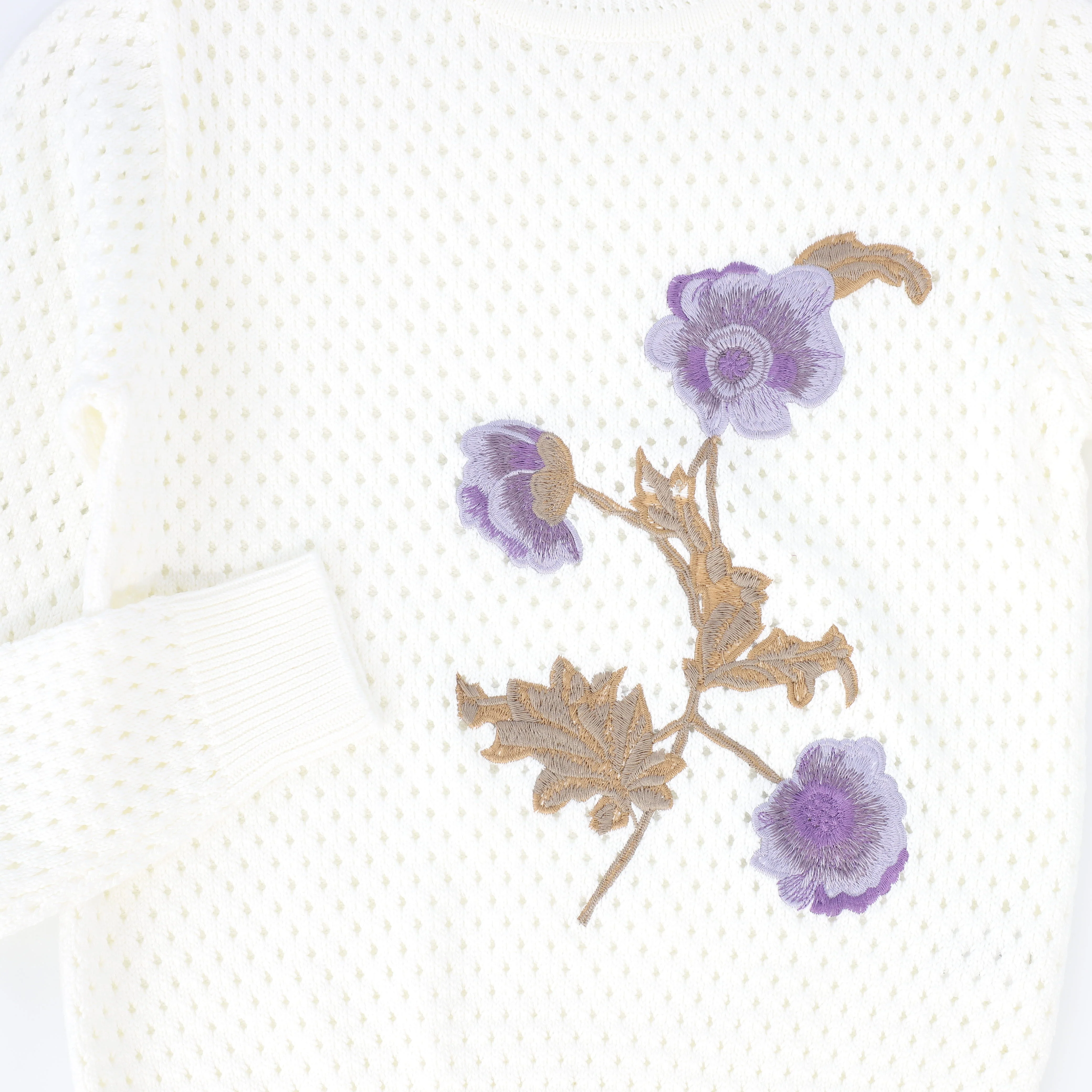 VALENTINA IVORY POINTELLE FLOWER EMBROIDERED SWEATER [FINAL SALE] - Image 3