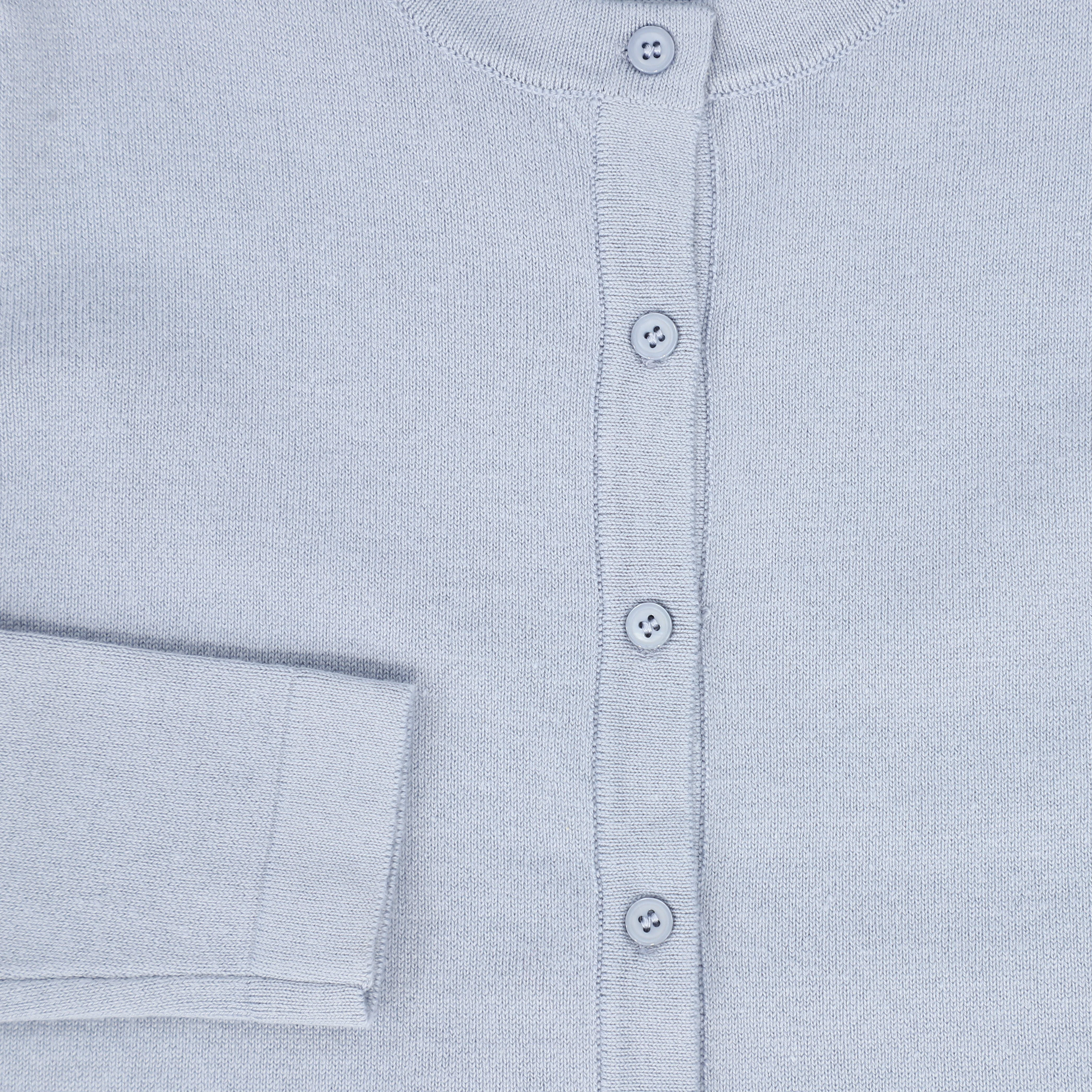 VALENTINA DUSTY BLUE SILK KNIT BUTTON CARDIGAN [FINAL SALE] - Image 3